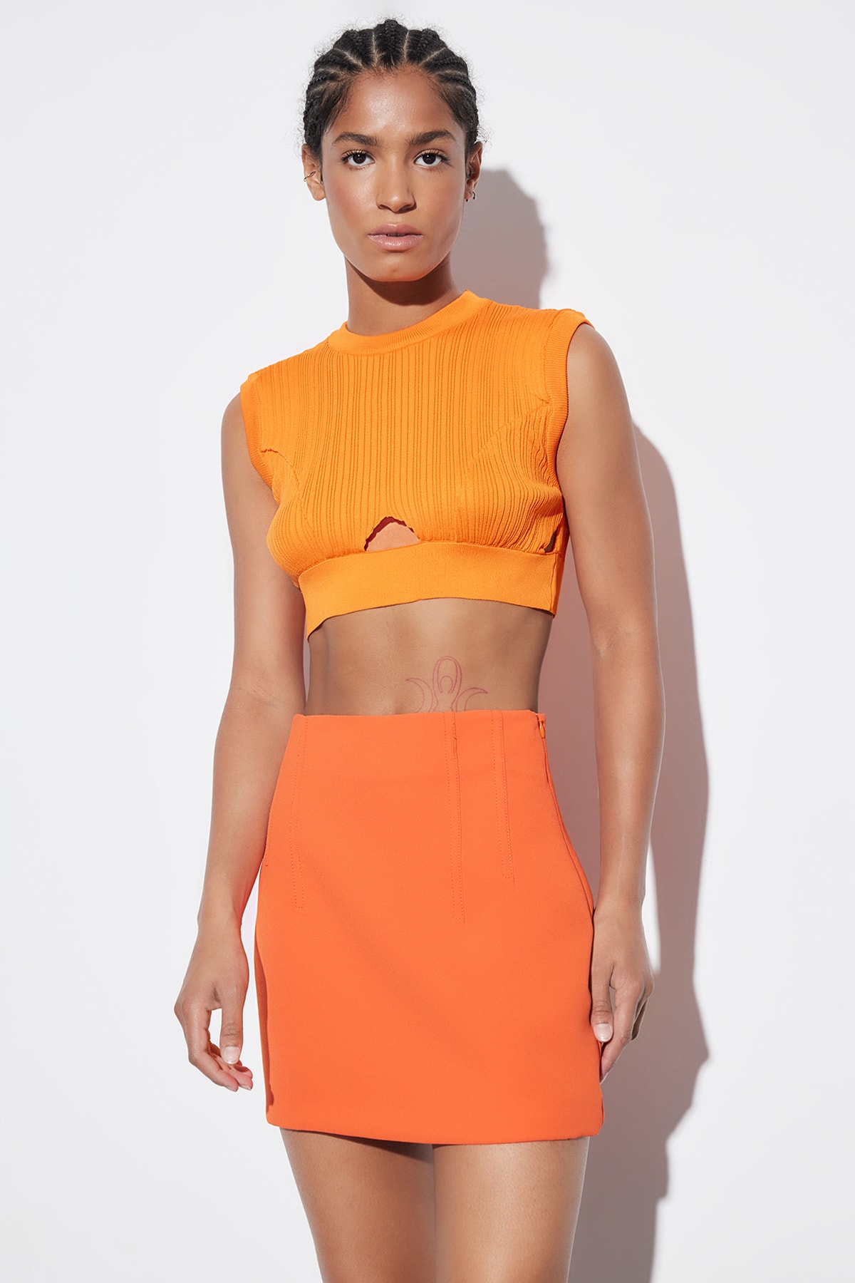 Trendyol Orange Crop Sweater With Window/Cut Out Detailed Blouse