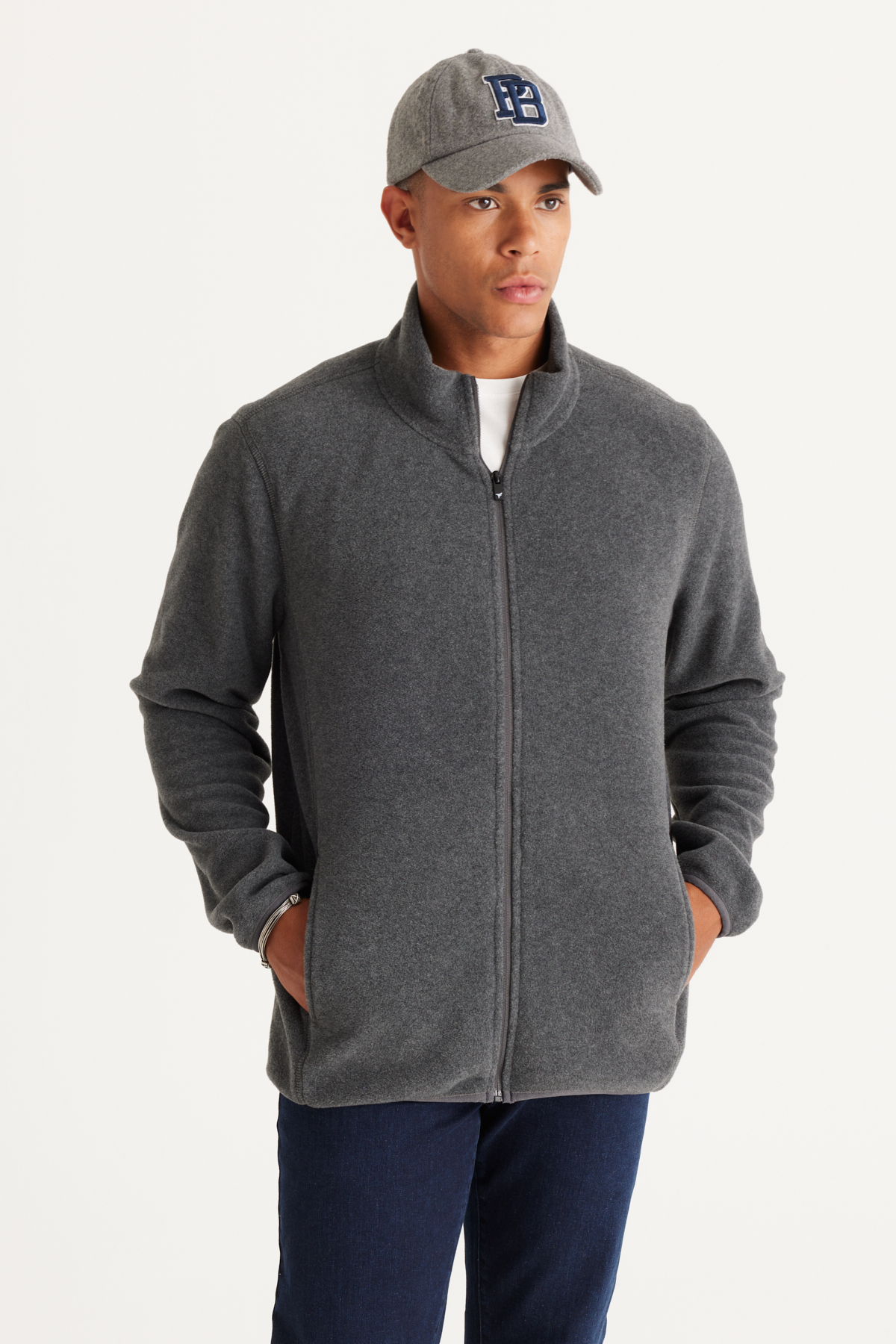 Levně AC&Co / Altınyıldız Classics Men's Anthracite Anti-pilling Anti-Pilling Standard Fit High Bato Collar Sweatshirt Fleece Jacket