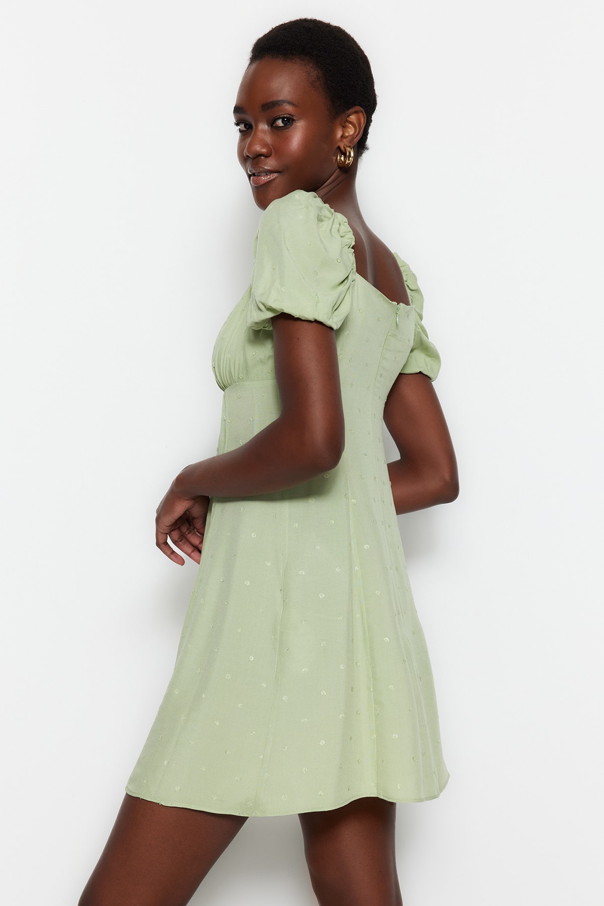 Rochie Trendyol Mint Mint deschisă talie mini texturată țesută