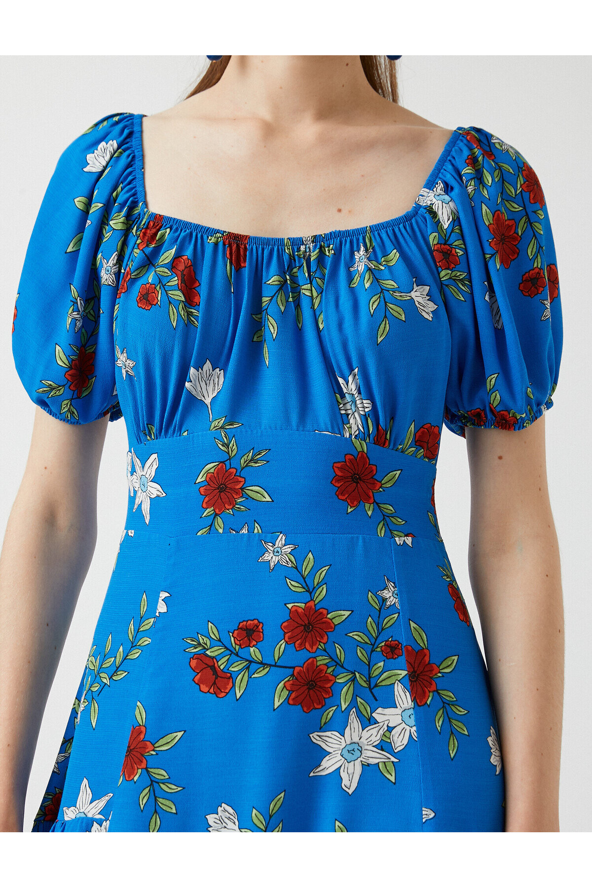 Koton Square Neckline Short Sleeve Midi Length Rochie