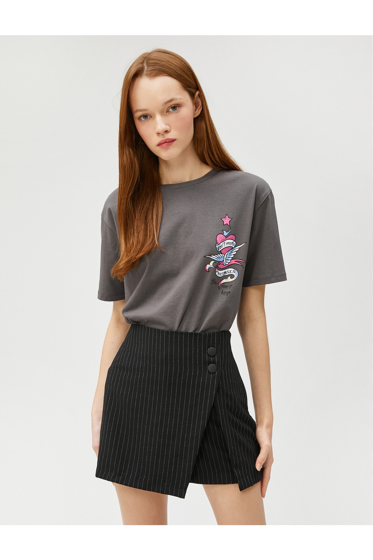 Levně Koton Printed Oversize T-Shirt Crew Neck Short Sleeve Cotton