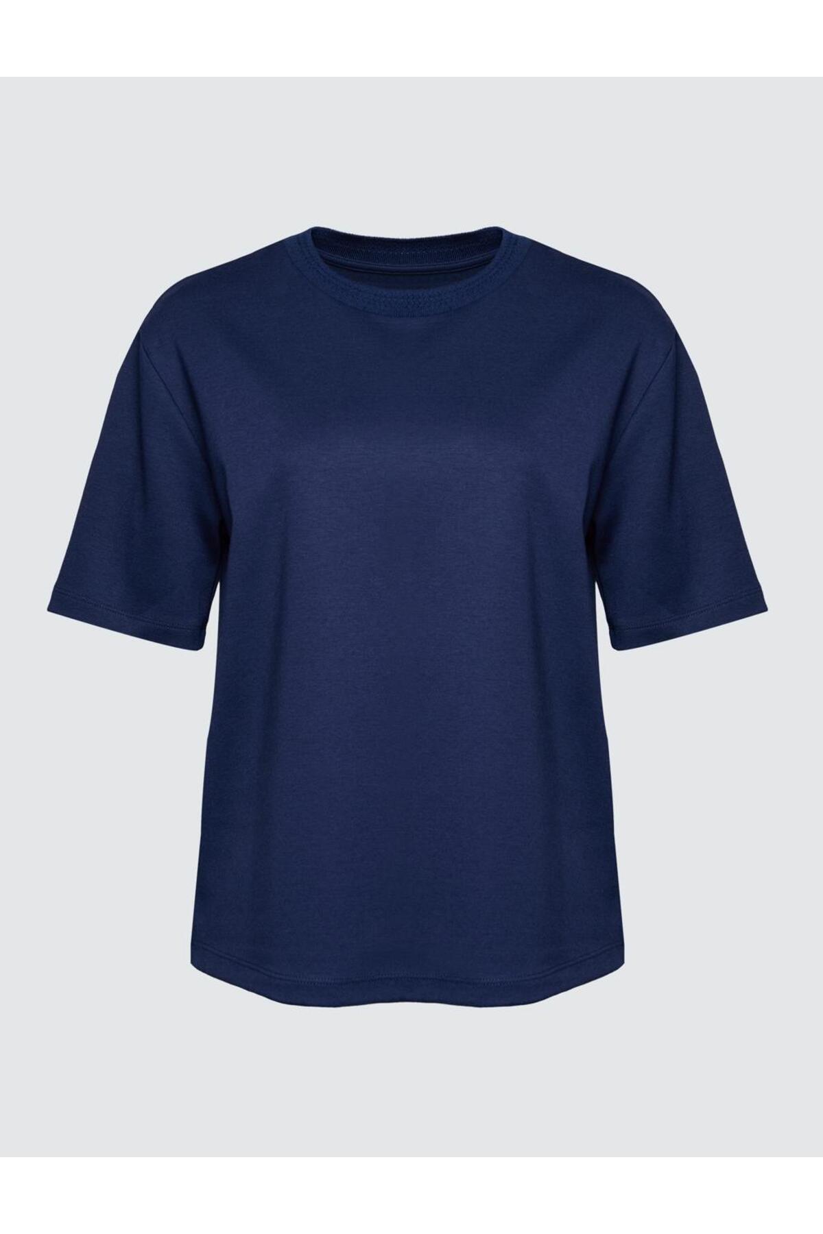 Levně Jimmy Key Navy Blue Crew Neck Short Sleeve Oversize T-Shirt