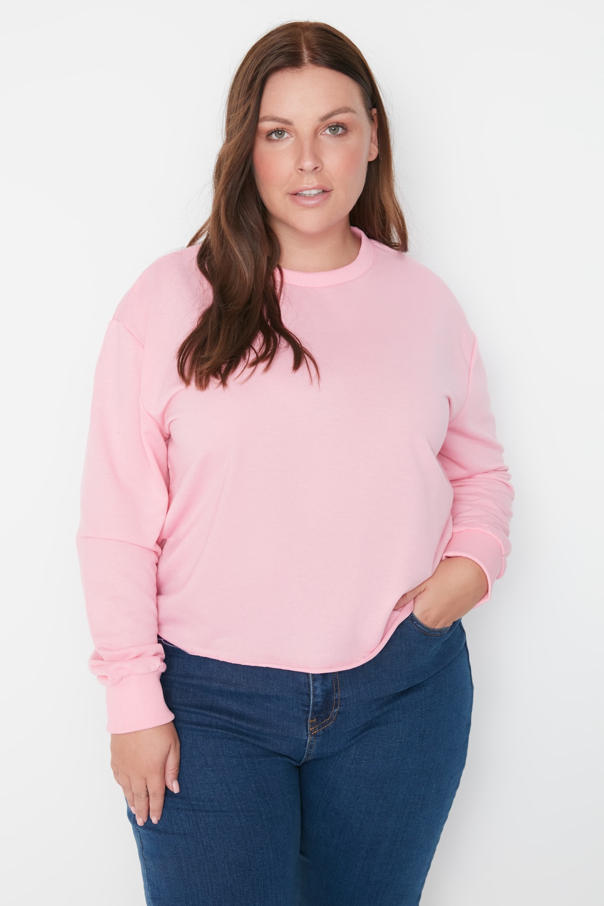 Trendyol Curve Plus Size Sweatshirt - Pink - Regular fit