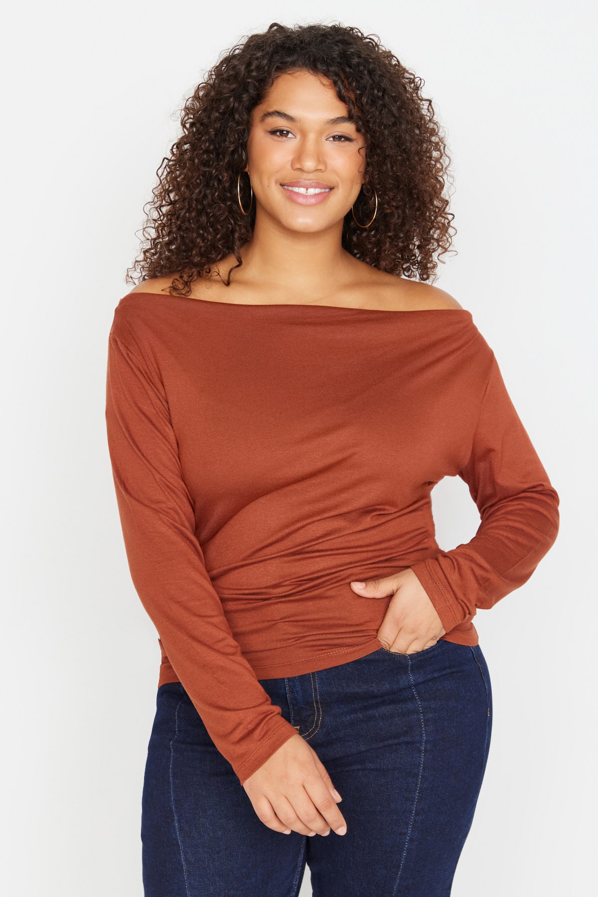 Trendyol Curve Brown Knitted Blouse