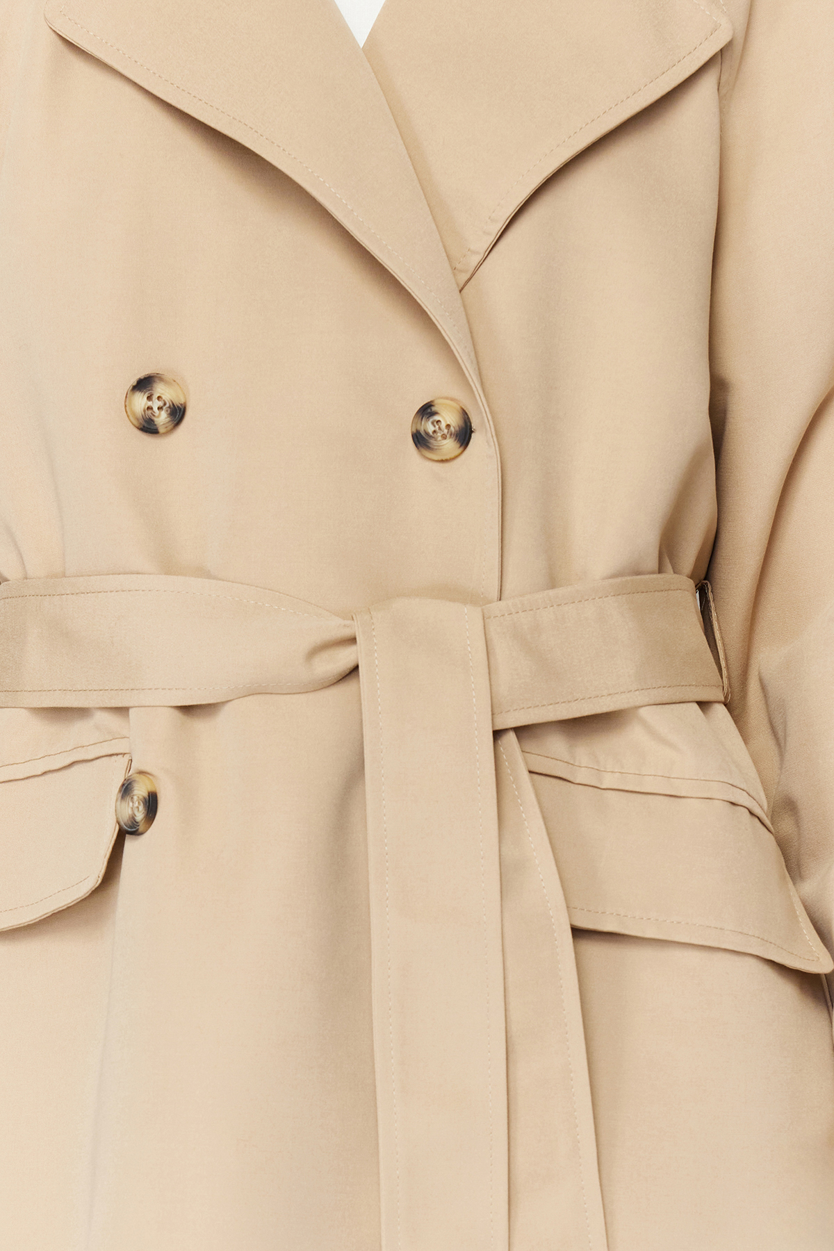 Trendyol Bej oversize wide cut beltted trenci