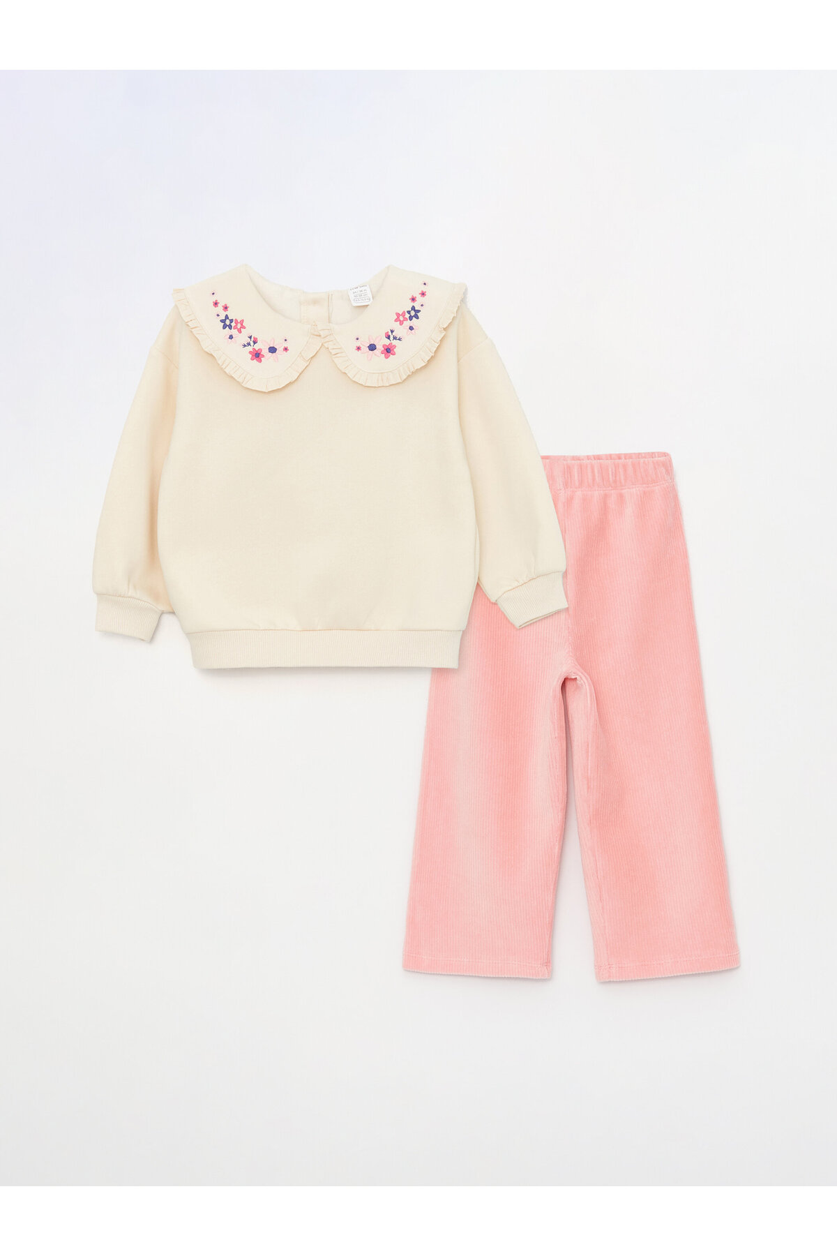 LC Waikiki Baby Girl Long Sleeve Embroidered Baby Collar Sweatshirt and Trousers