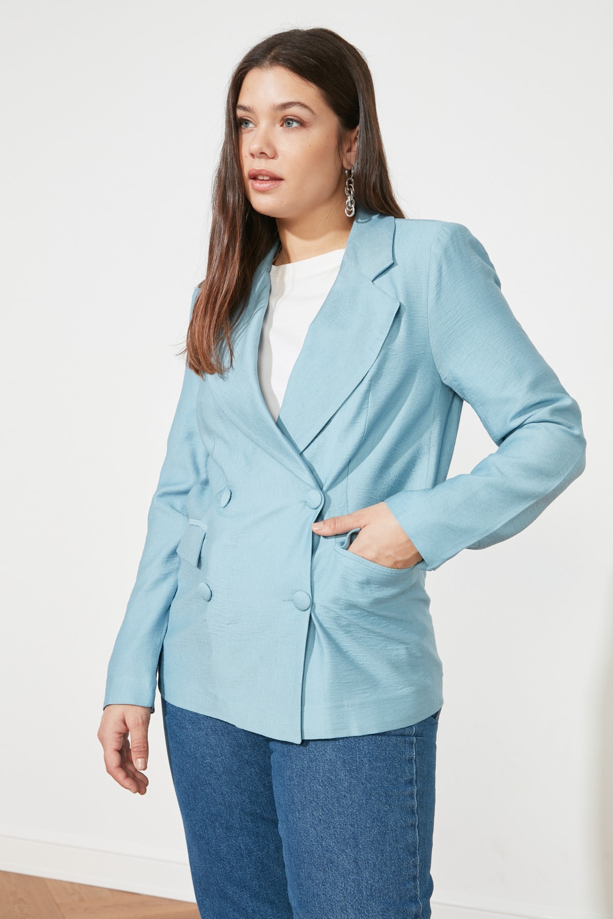 Trendyol Light Blue Button Jacket