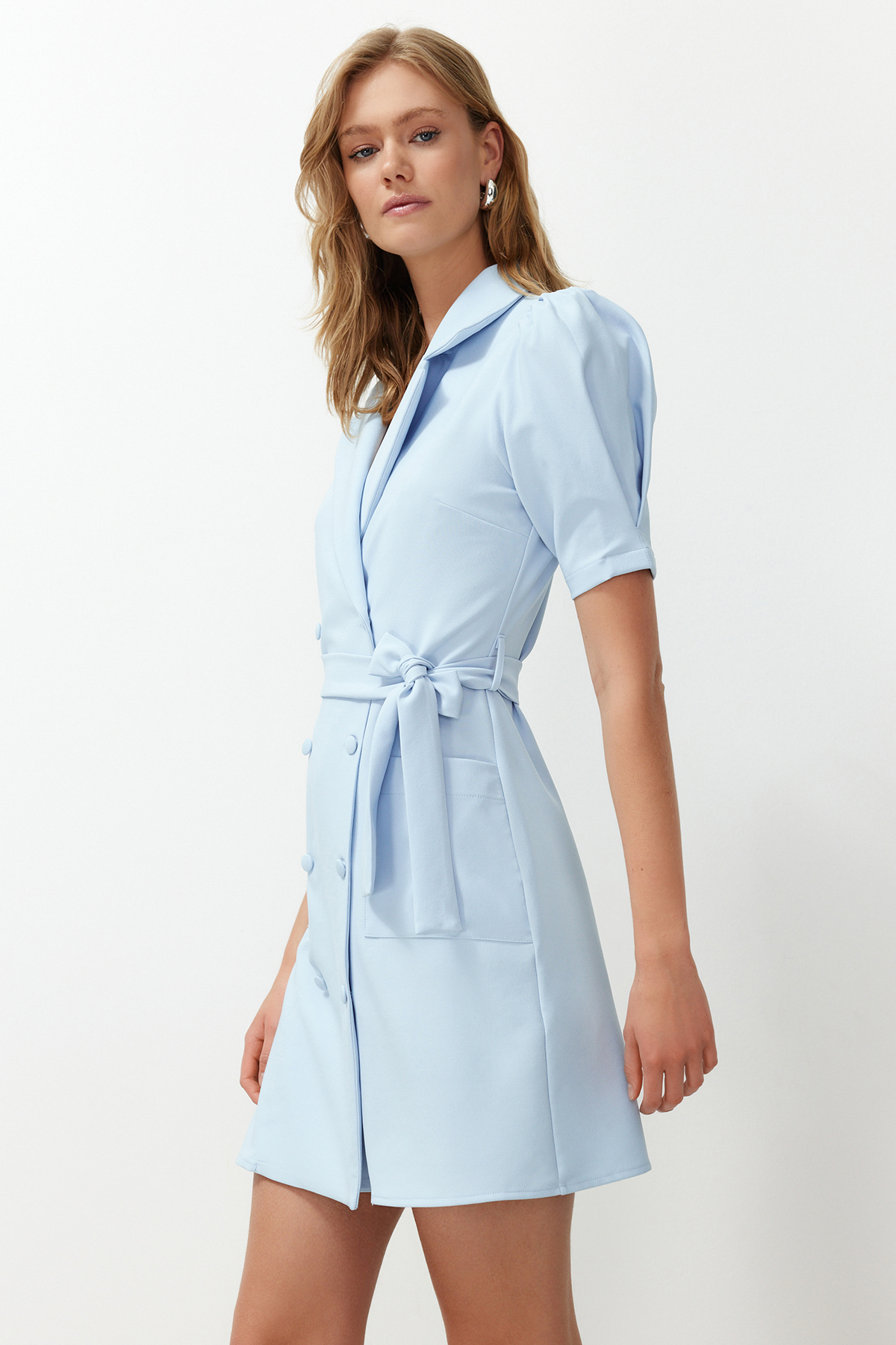 Trendyol Blue Belted Mini Woven Jacket Woven Dress