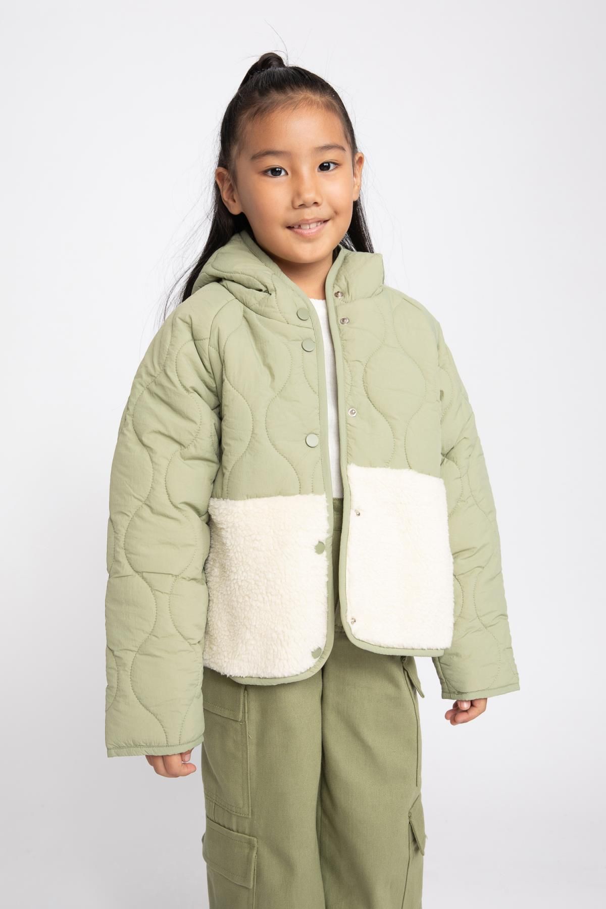 DEFACTO Girls Hooded Fleece Lined Quilted Coat