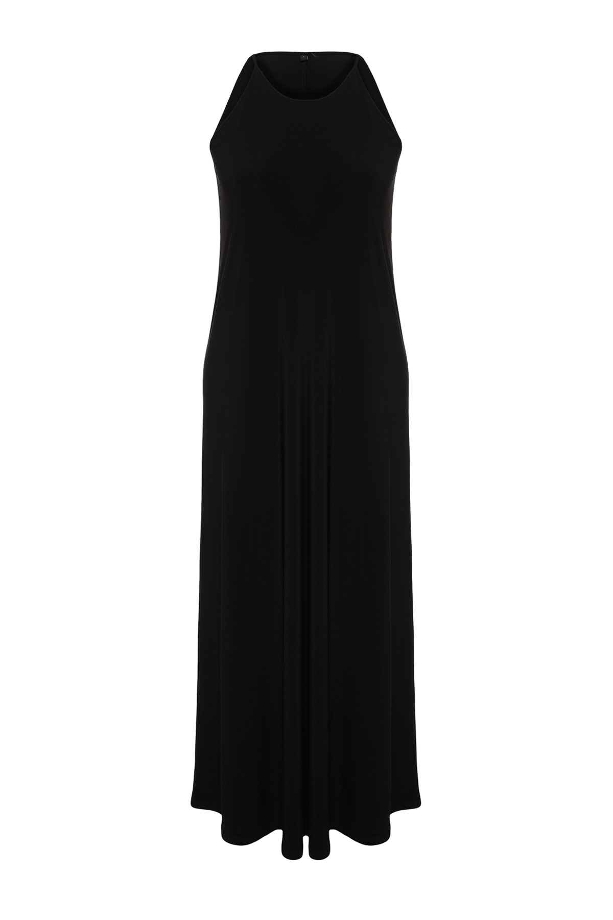 Trendyol Black Limited Edition Printed Strappy Tie Detail Elastic Knitted Maxi Dress