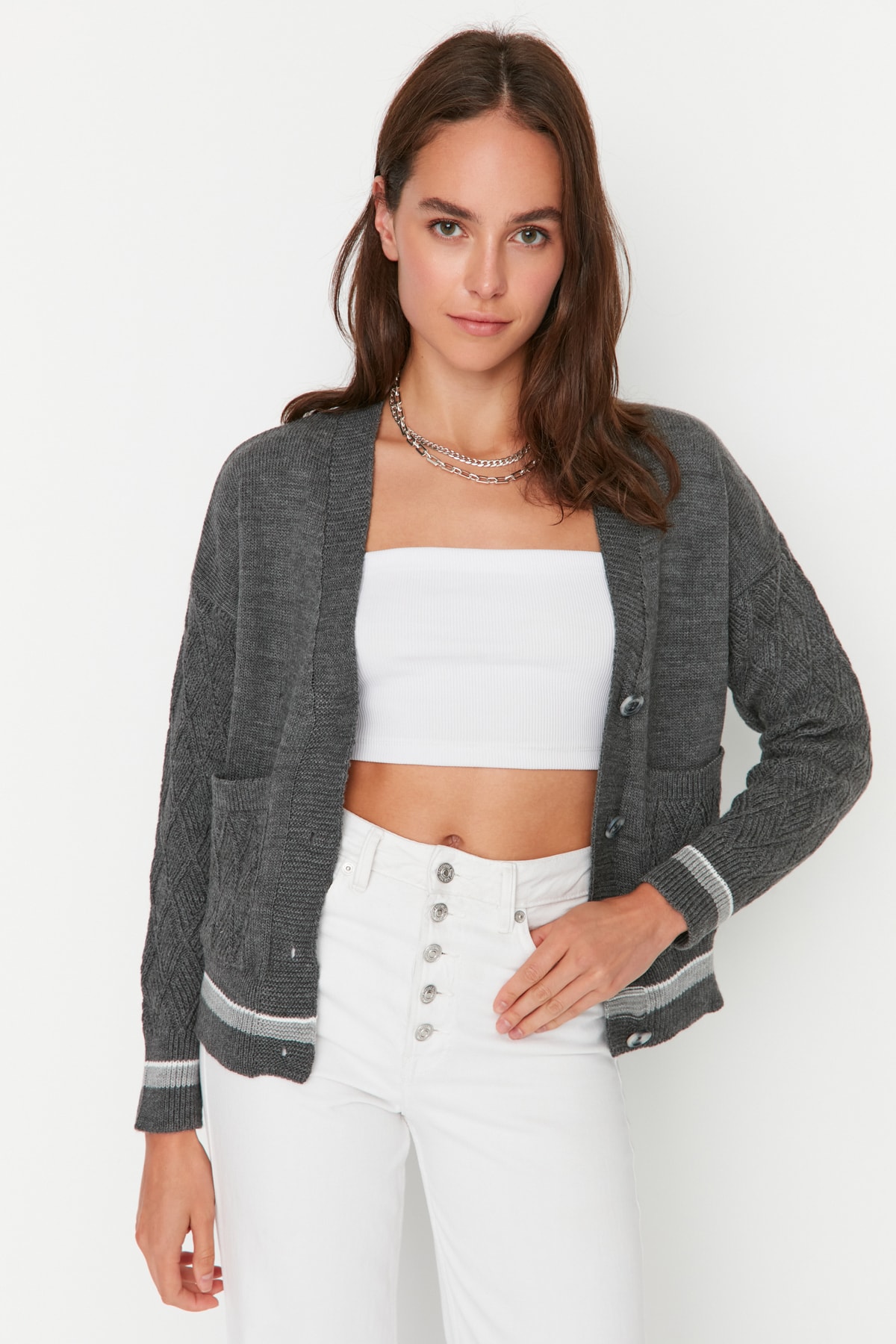 Trendyol Cardigan - Gray - Regular fit