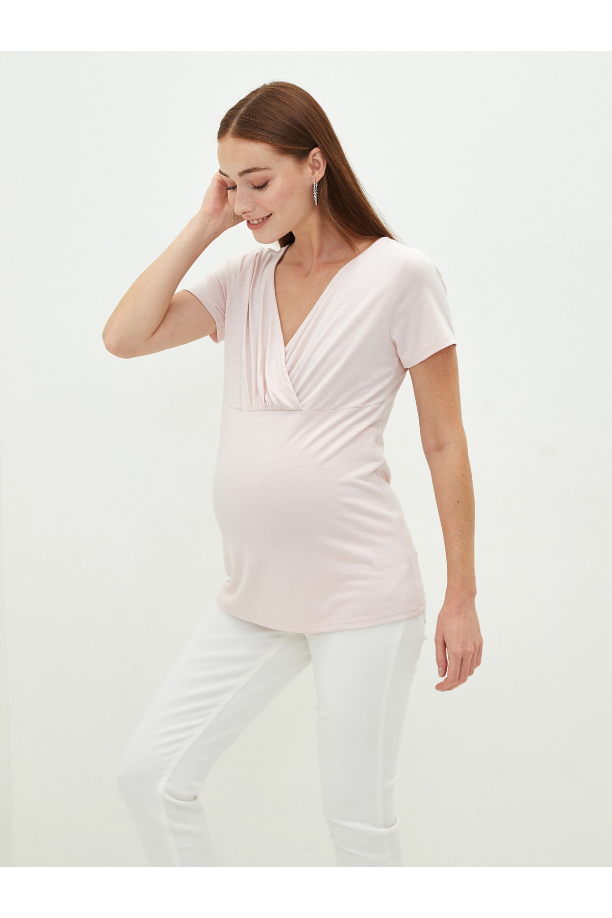 LC Waikiki V-Neck Plain Short Sleeve Maternity Breastfeeding T-Shirt