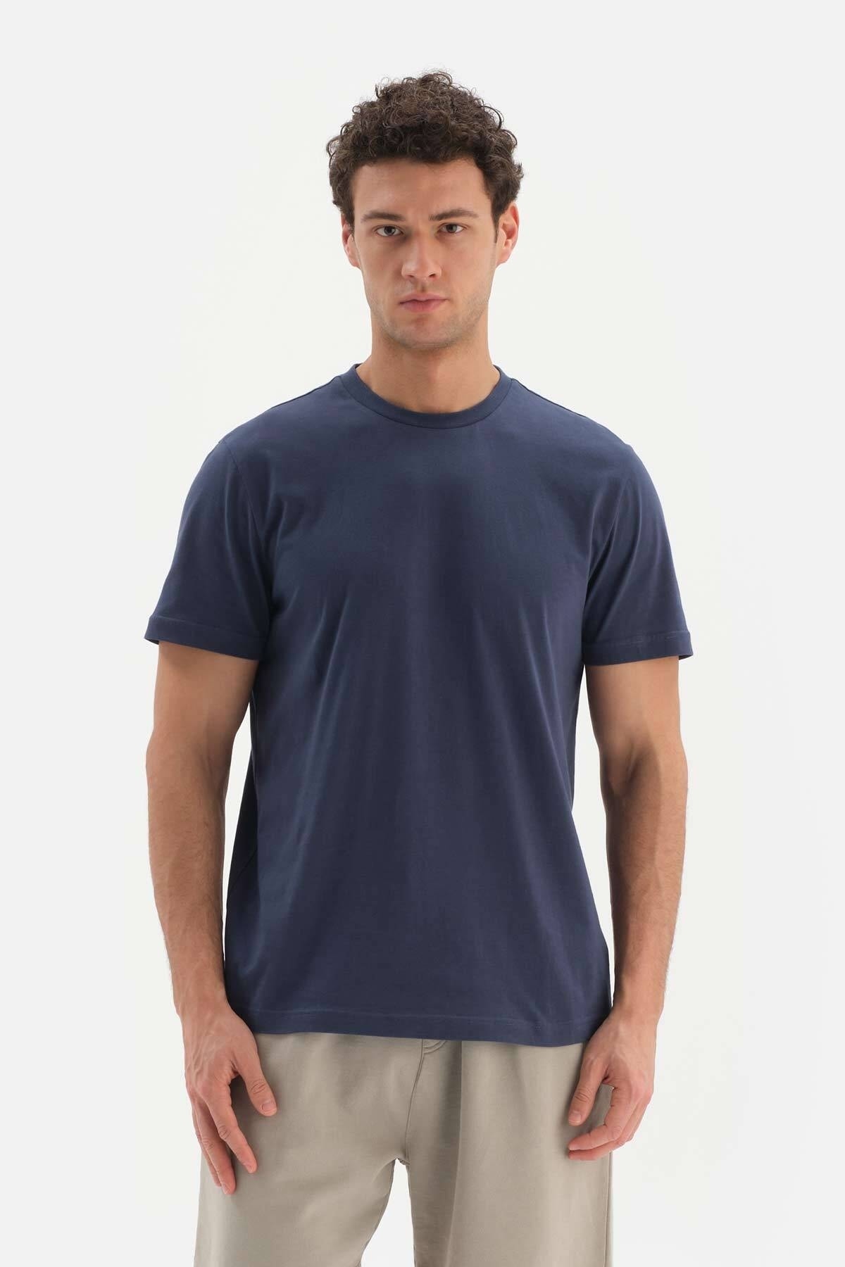 Dagi Navy Blue Crew Neck Supima Cotton Short Sleeve T-Shirt