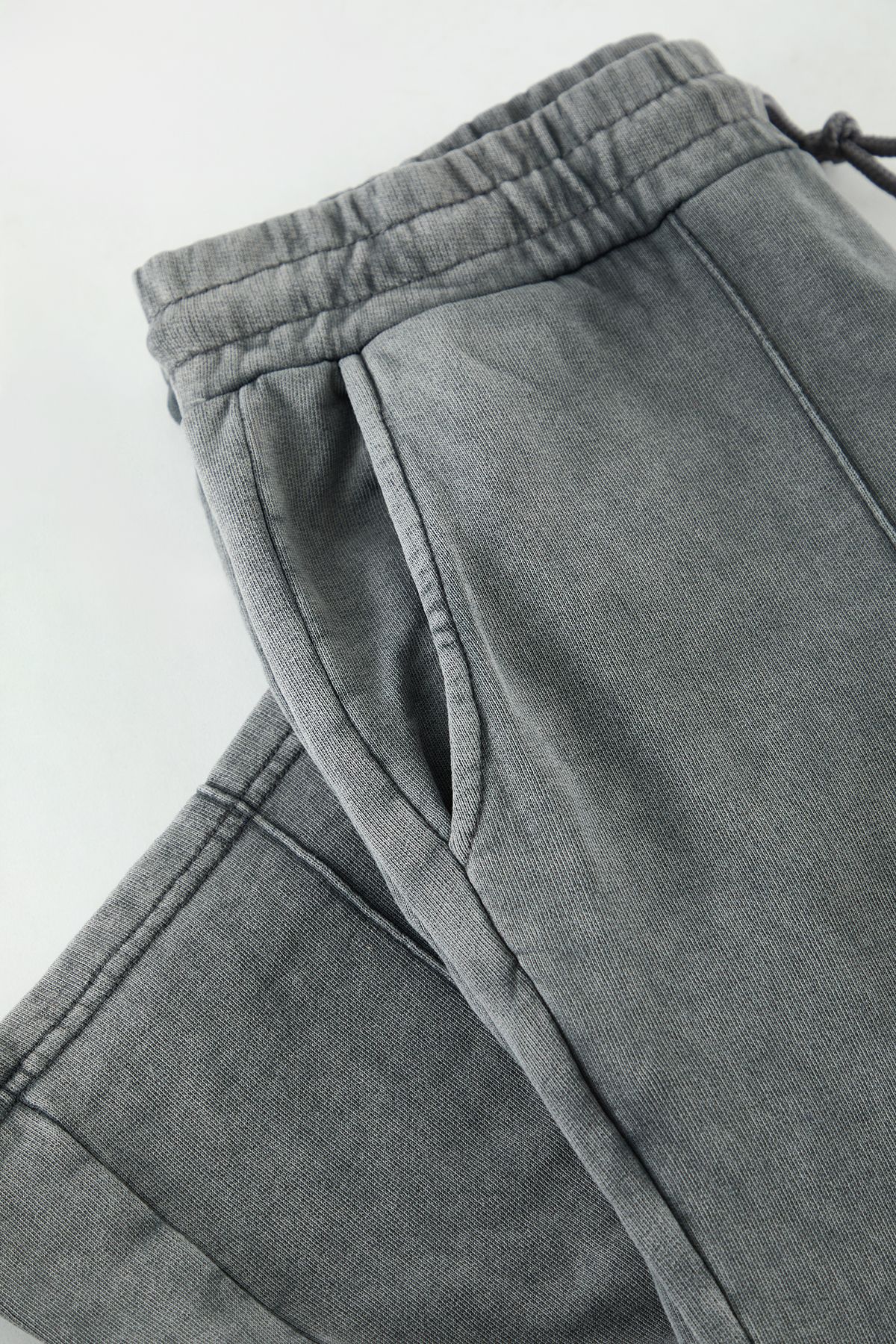 Trendyol Anthracite Wide Leg Ribbed Distressed/Faded Effect Basic Sweatpants