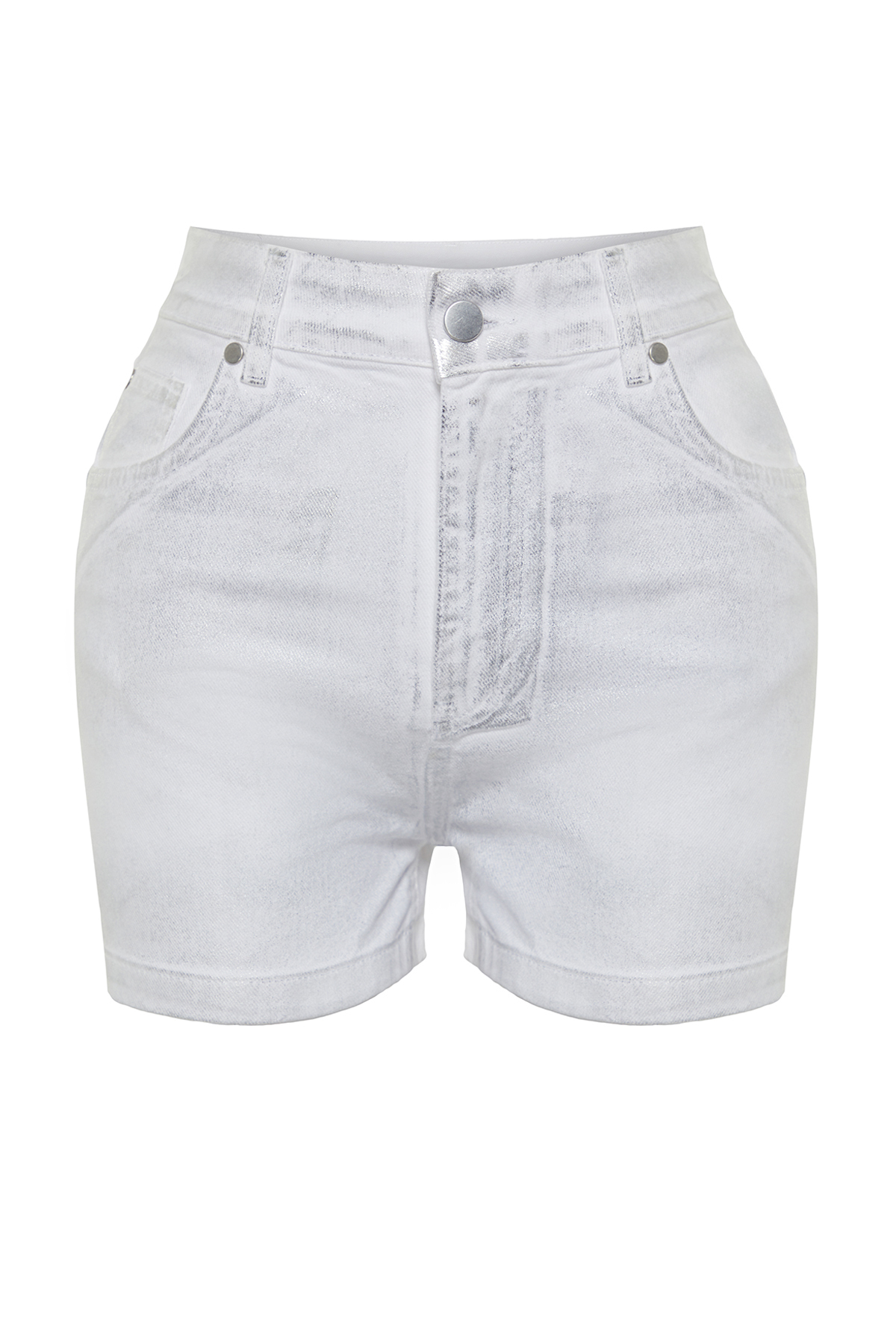 Trendyol White Shiny Metallic Printed Shorts & Bermuda