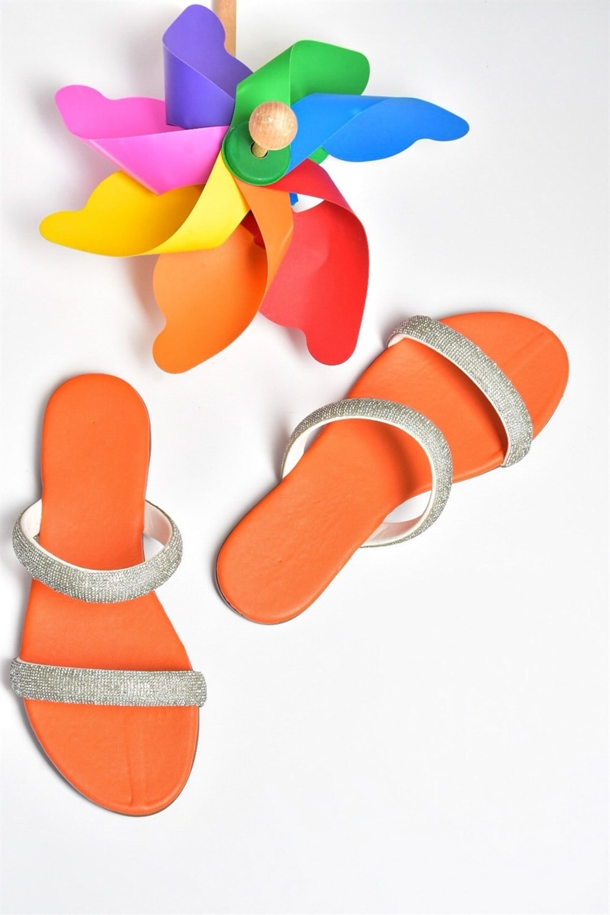 Fox Shoes Orange Stone Detailed Women's Slippers