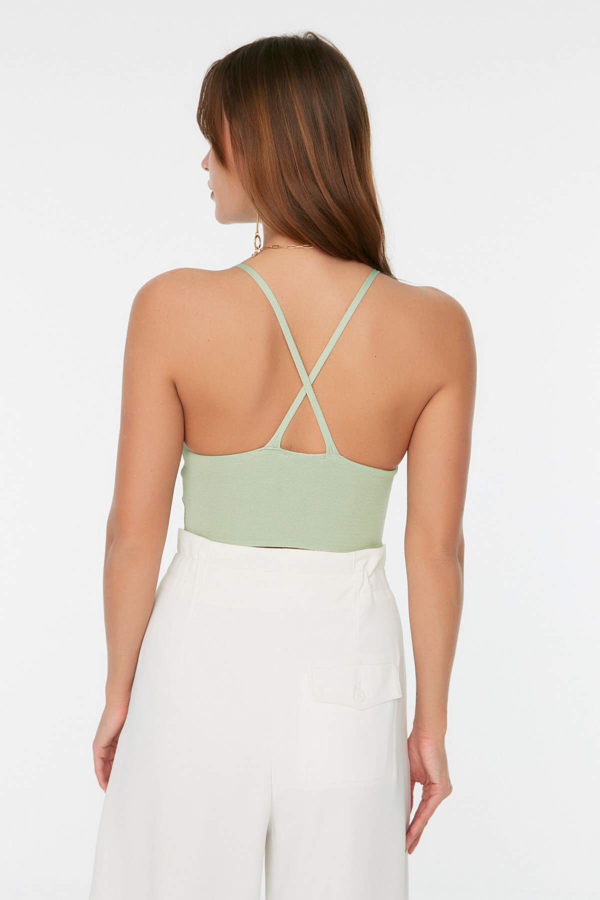 Trendyol Mint Super Crop Back Detailed Knitted Thin Blouse