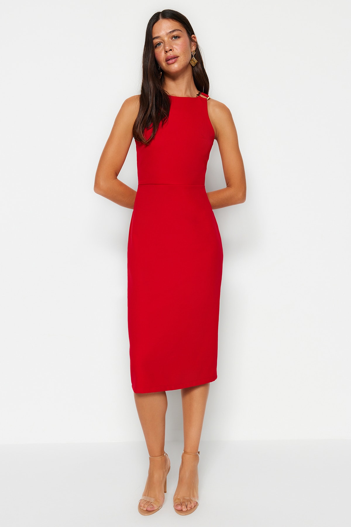 Trendyol Red Accessory Detailed Woven Dress