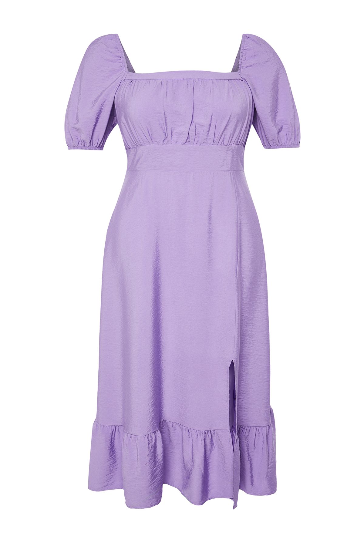 Trendyol Curve Lilac Square Neckline Ruffle Skirt Woven Dress
