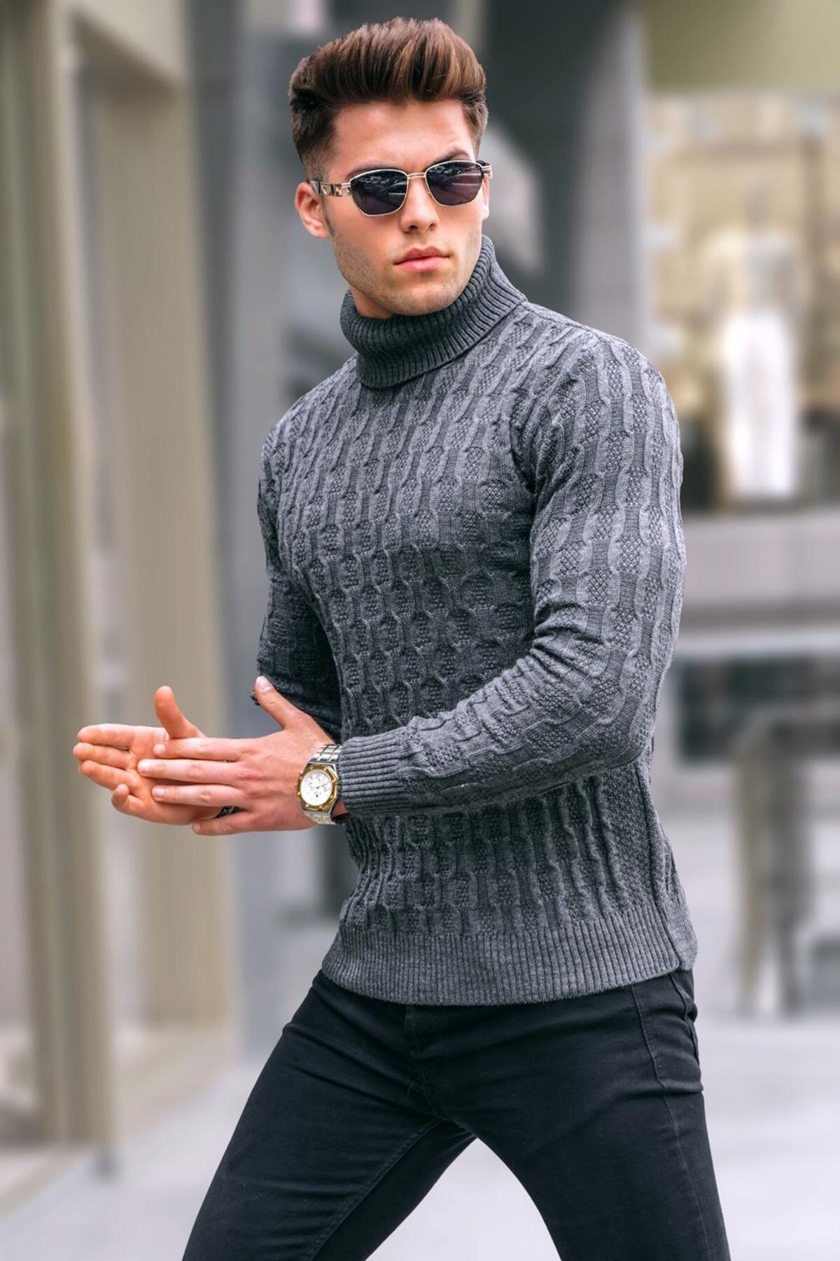 Madmext Anthracite Turtleneck Knitwear Sweater 5759