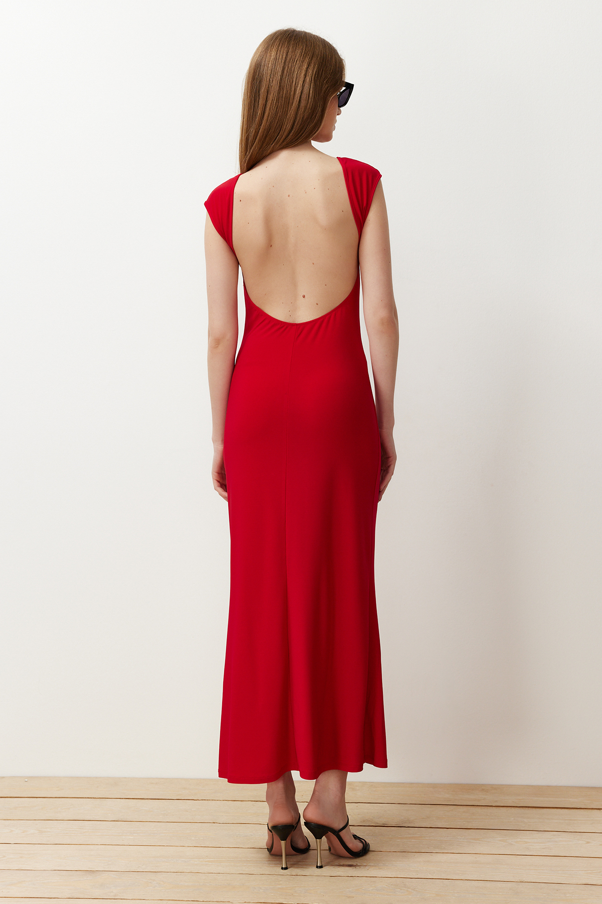 Trendyol Red Backless Fitted Knitted Flexible Maxi Pencil Dress