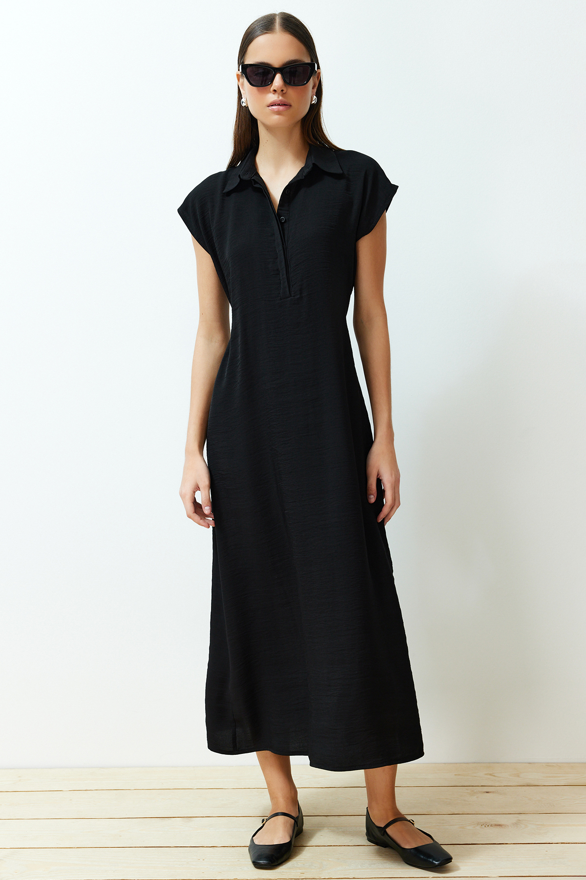 Trendyol Black A-Line Shirt Collar Woven Dress