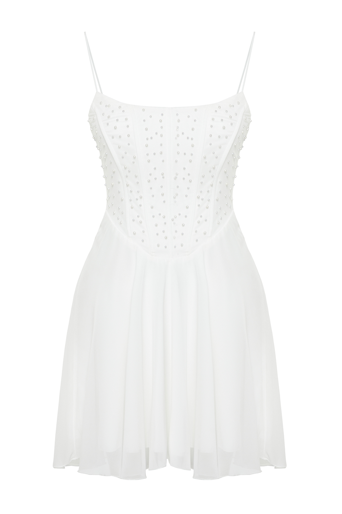 Trendyol Bridal White Body-Fitting Lined Pearled Woven Short Wedding/Wedding Elegant Evening Dress