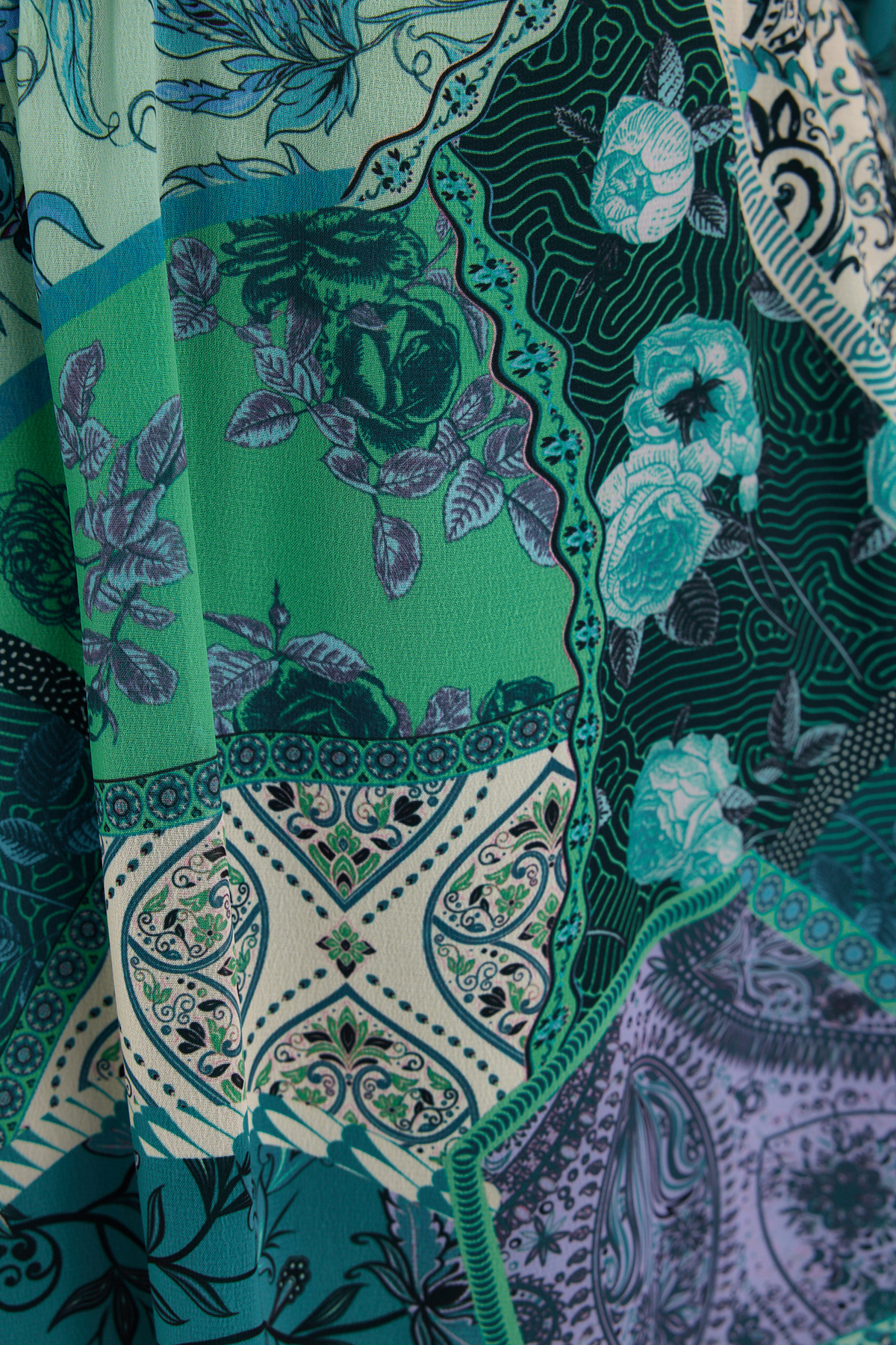 Trendyol Green Ethnic Patterned A-Line Collar Tied Mini Lined Chiffon Woven Dress