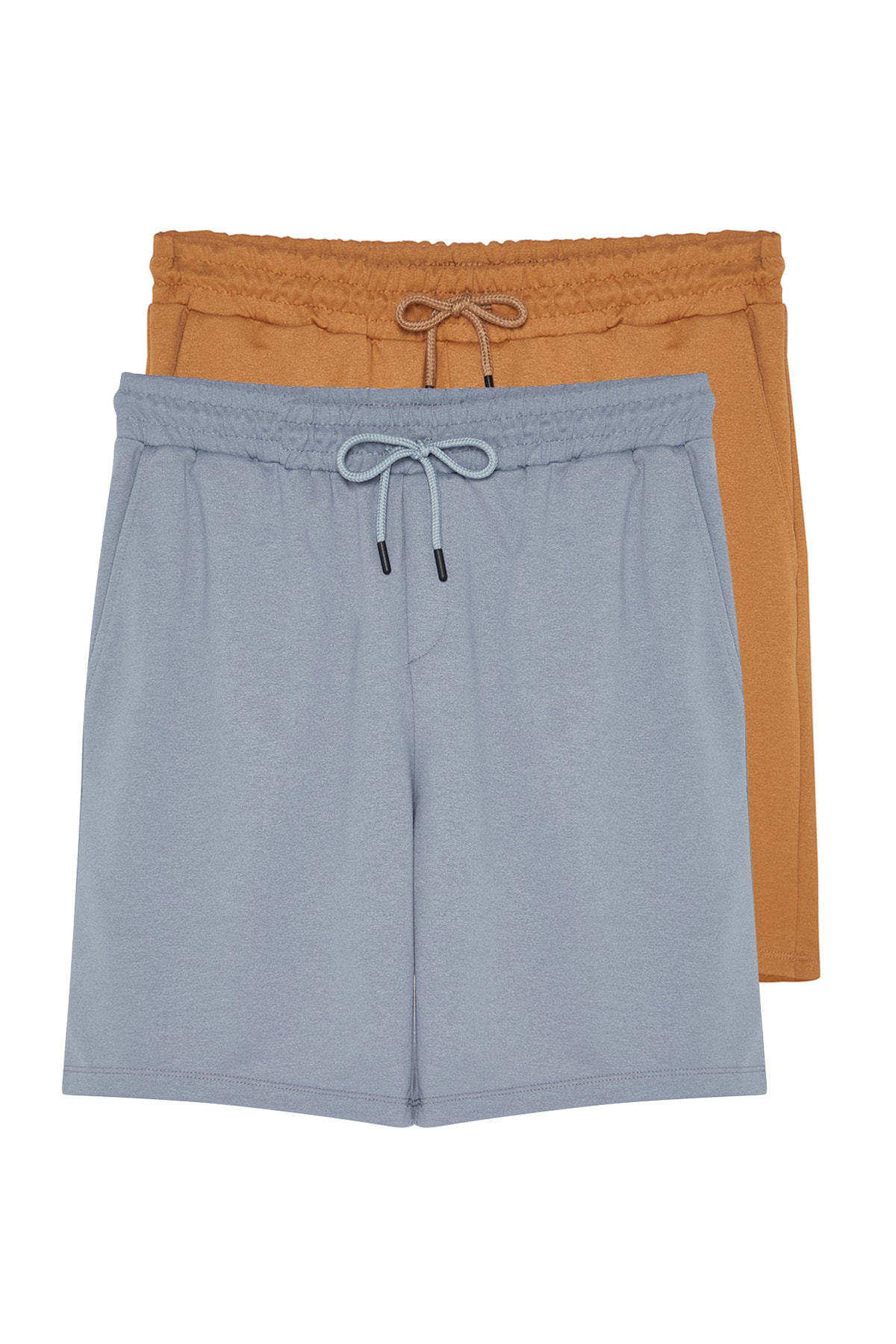 Trendyol Camel-Grey Men's Basic Regular/Normal Cut Plain 2-Pack Shorts