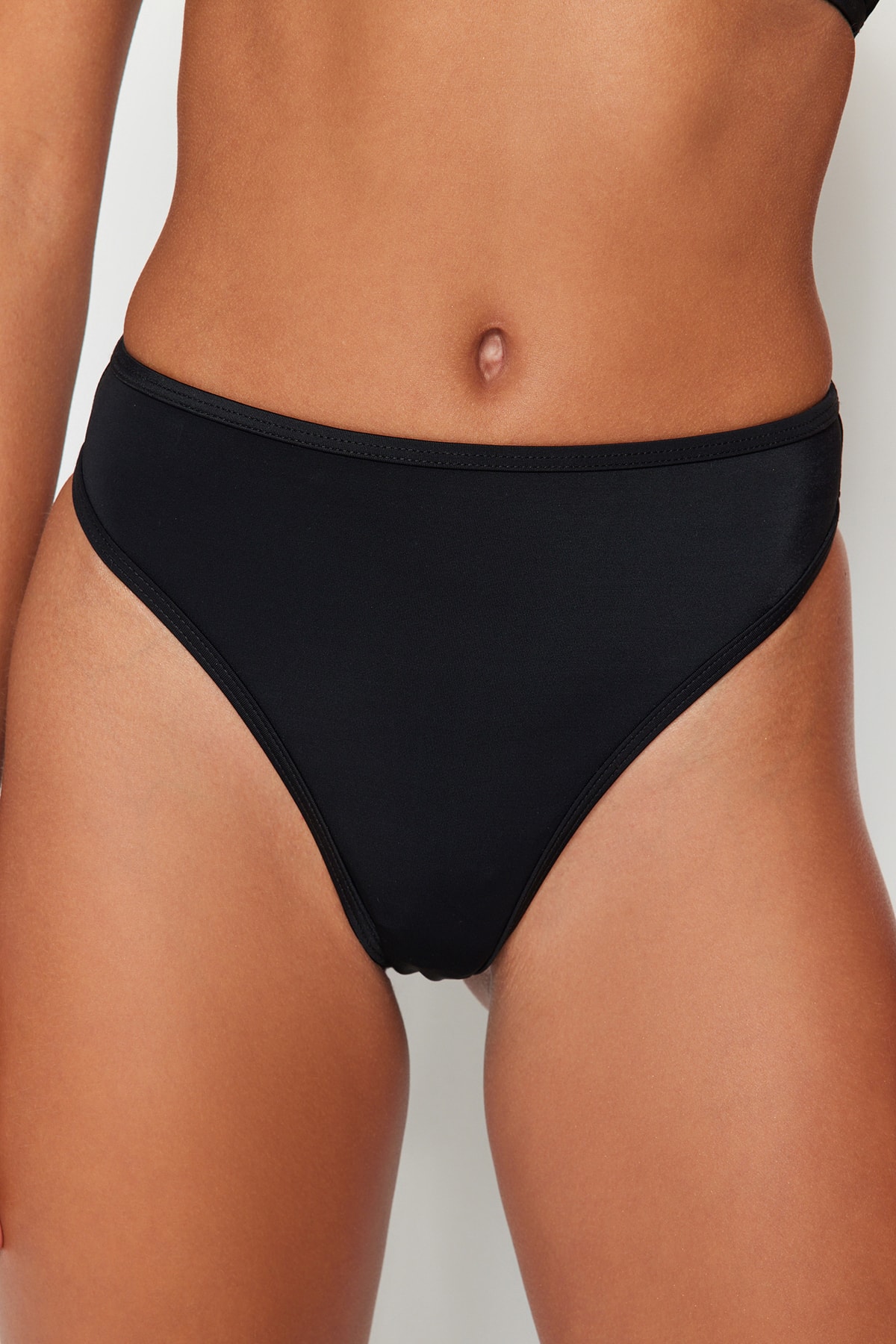 Trendyol negru tanga talie înaltă picior înalt bikini fund