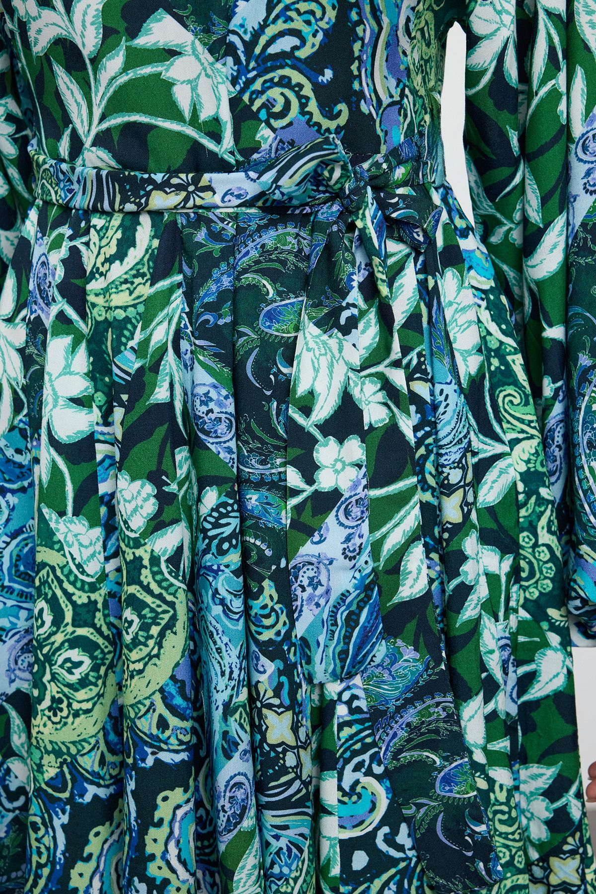 Trendyol Green Belted Floral Mini Woven Dress