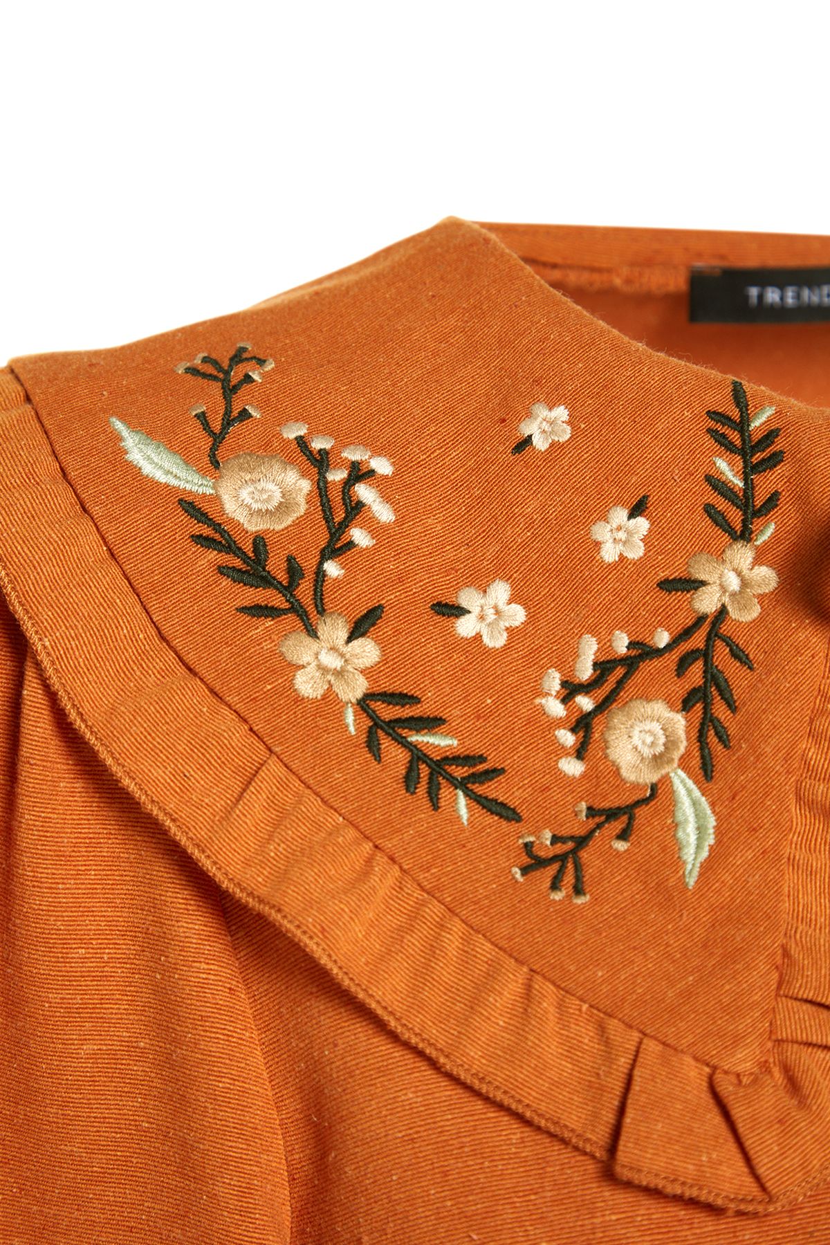 Trendyol Cinnamon Embroidery Detailed Linen Look Woven Dress