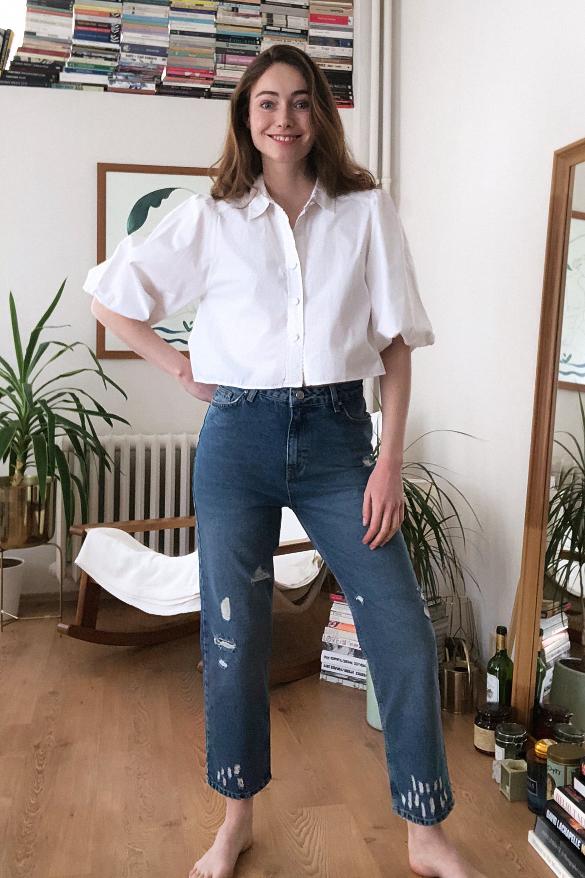 Trendyol Blue Ripped Detailed High Waist Boyfirend Jeans