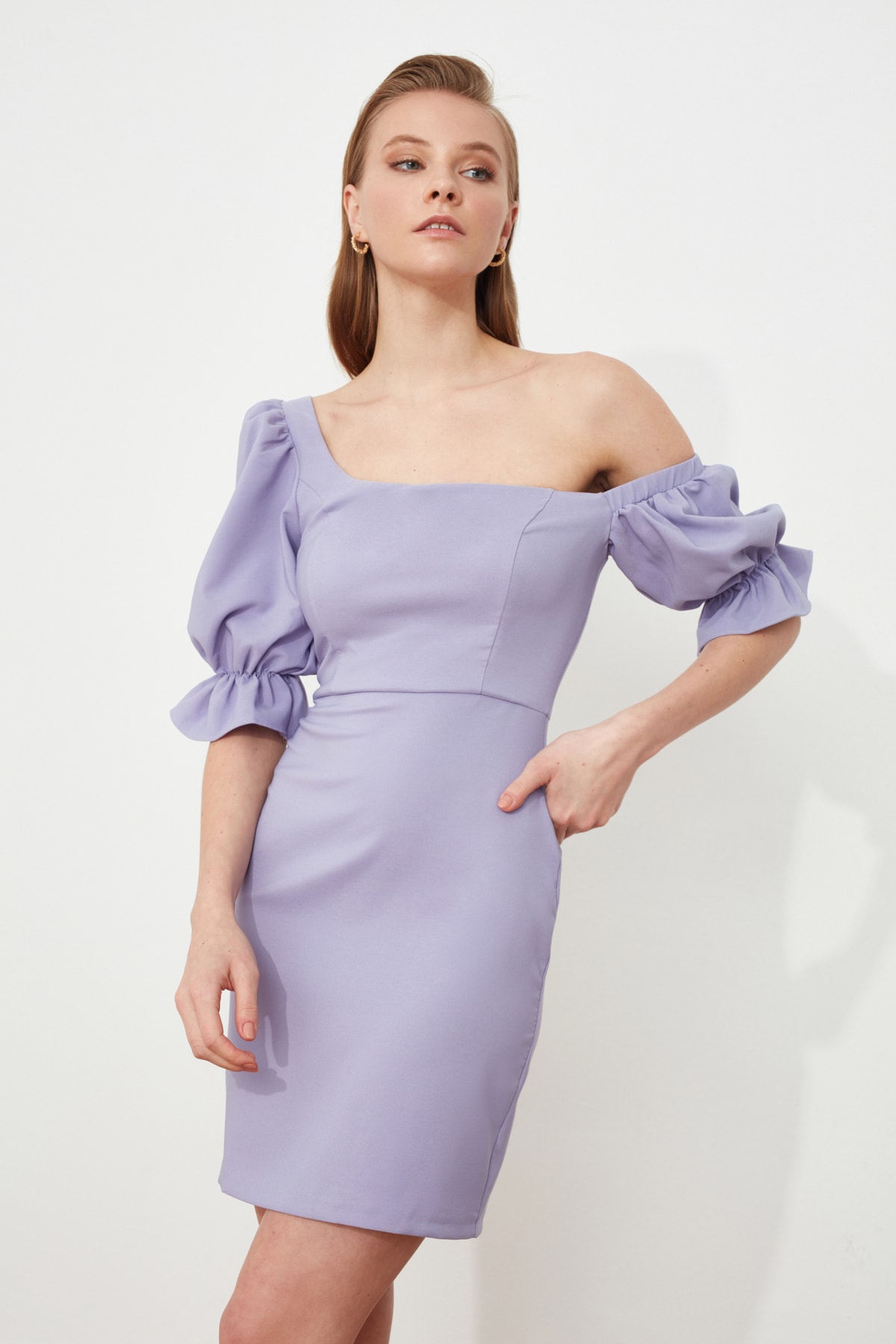 Trendyol Liliac Poplin Detaliate Dress
