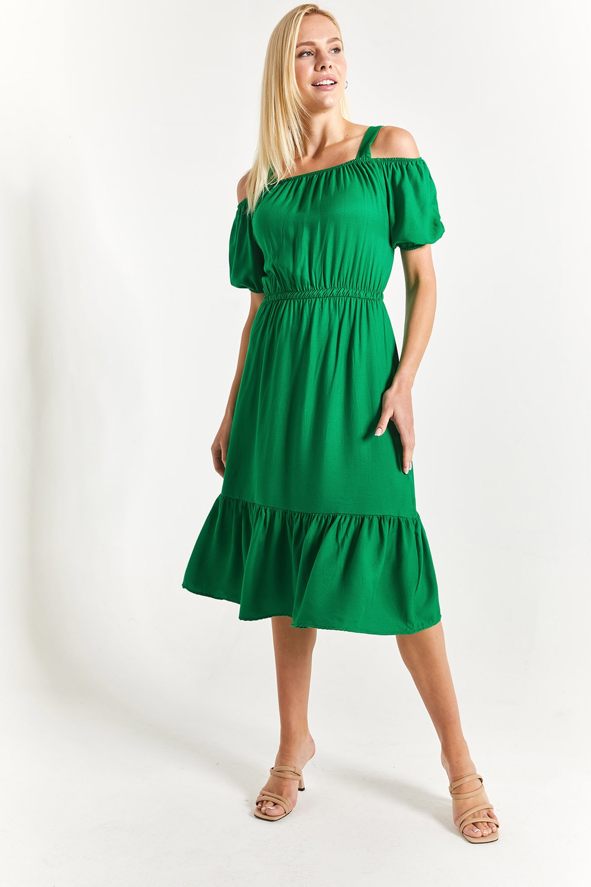 Levně armonika Women's Dark Green Strapless Dress with Elastic Waist
