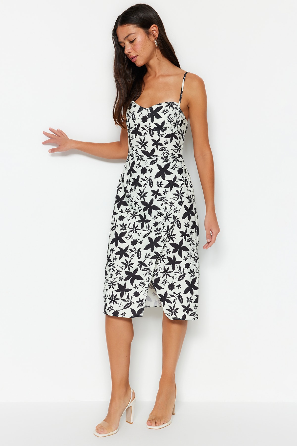 Rochie țesută Trendyol Ecru Midi cu barete