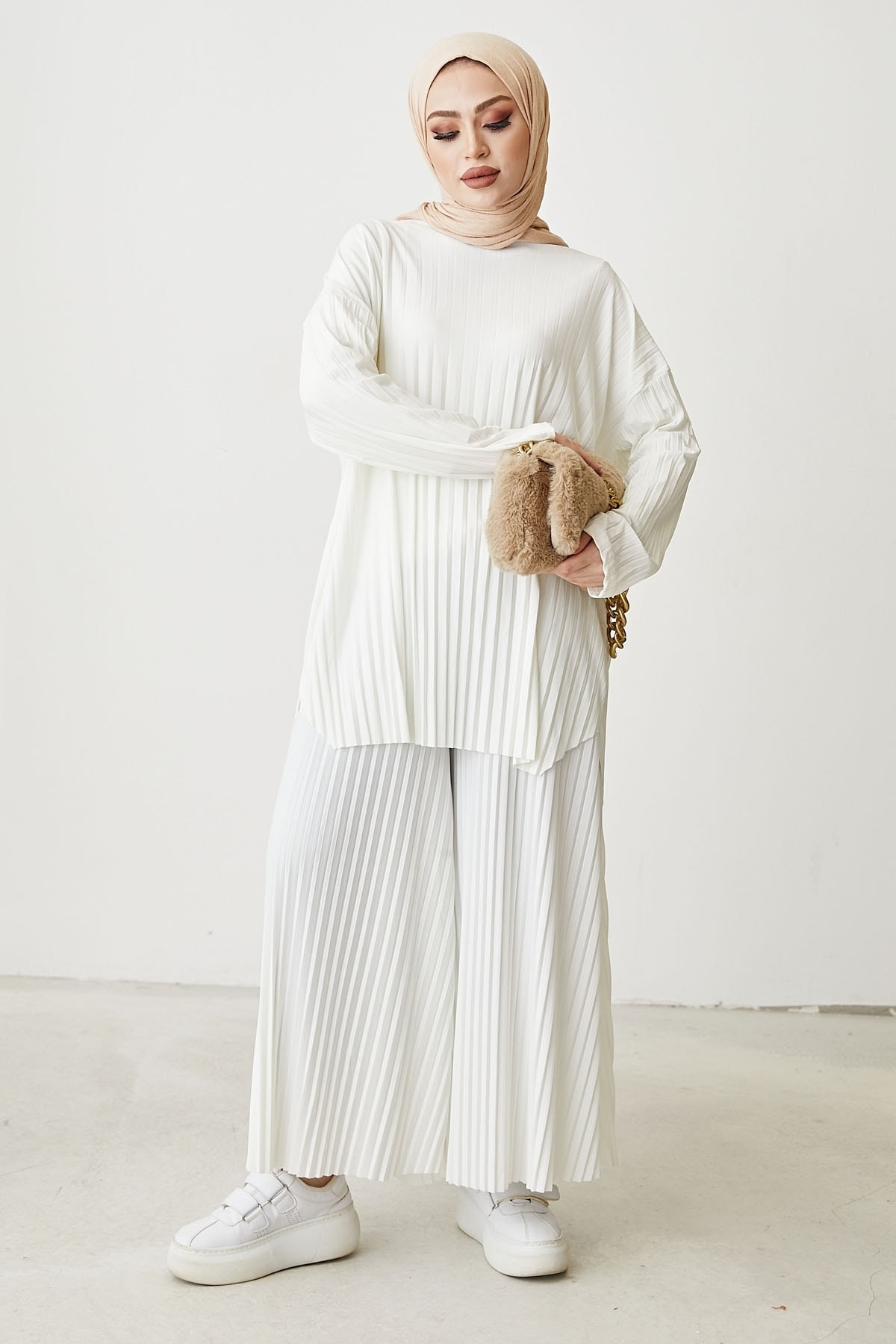 InStyle Mila Pleated Trousers Tunic Double Suit - White