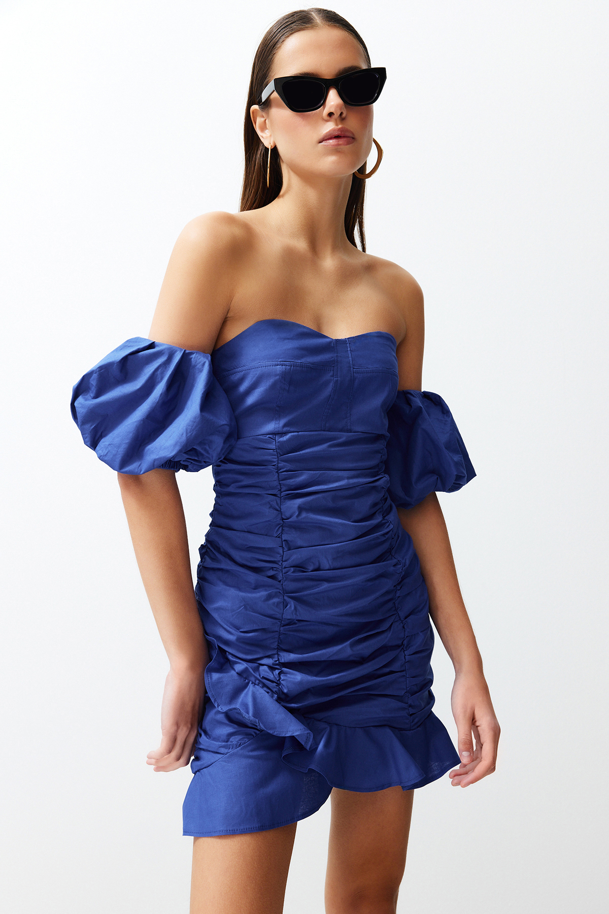 Trendyol Blue Ediție limitată drapată Mini Poplin rochie țesută rochie țesută