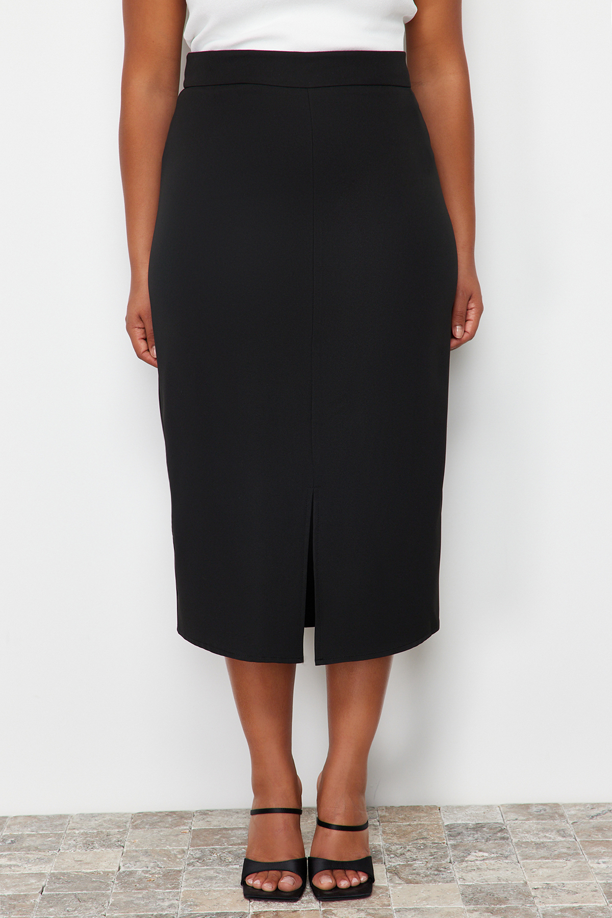 Trendyol Curve Black High Waist Midi Woven Skirt
