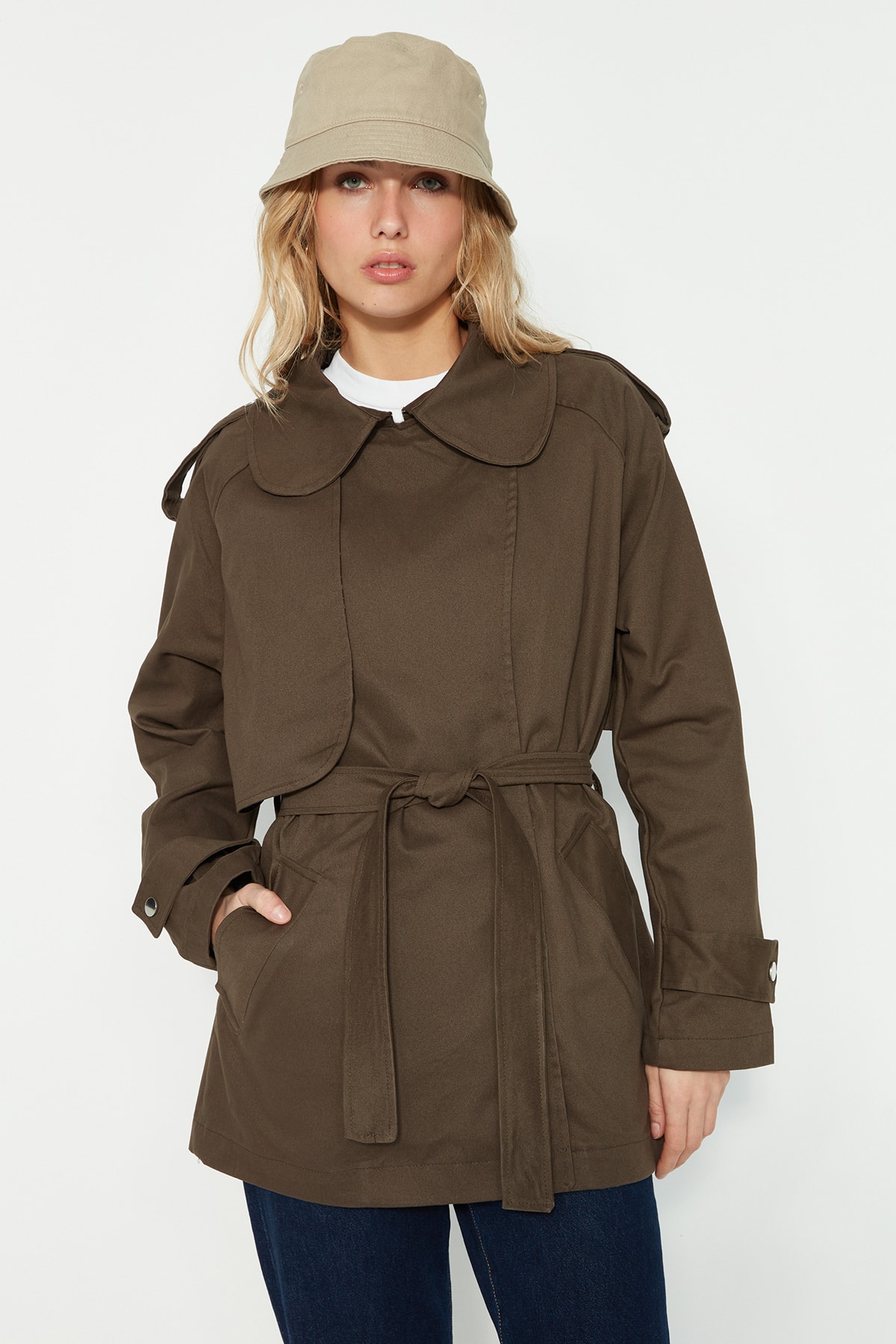 Trendyol Trench Coat - Khaki - Double-breasted