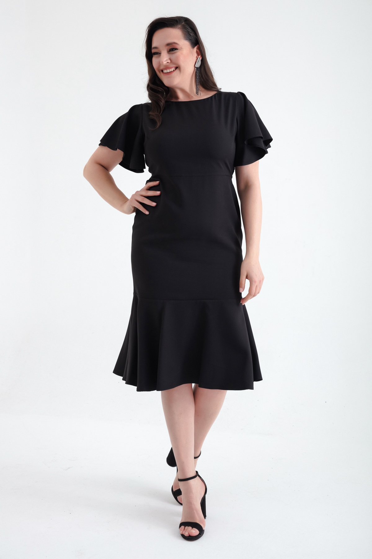 Levně Lafaba Women's Black Plus Size Flounce Dress