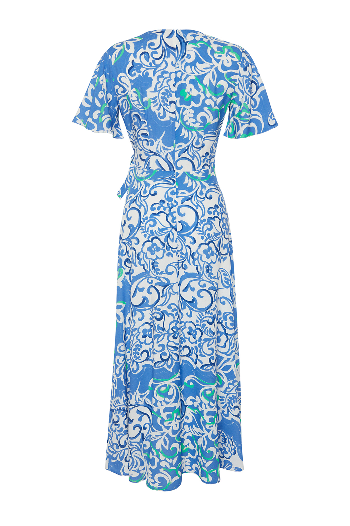 Trendyol Blue Floral Double Breasted Viscose Midi Woven Dress