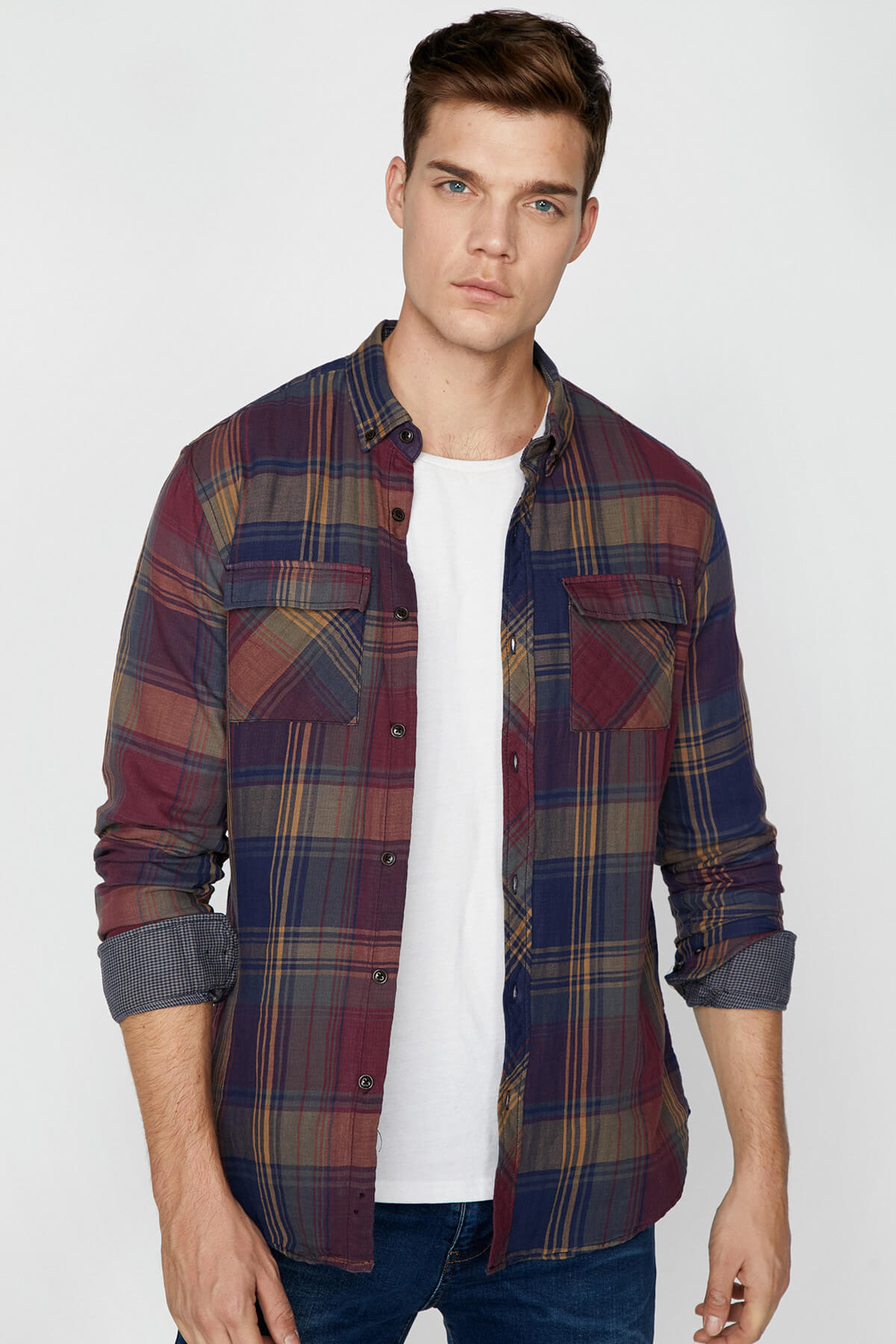 Koton Men's Claret Red Check Shirt
