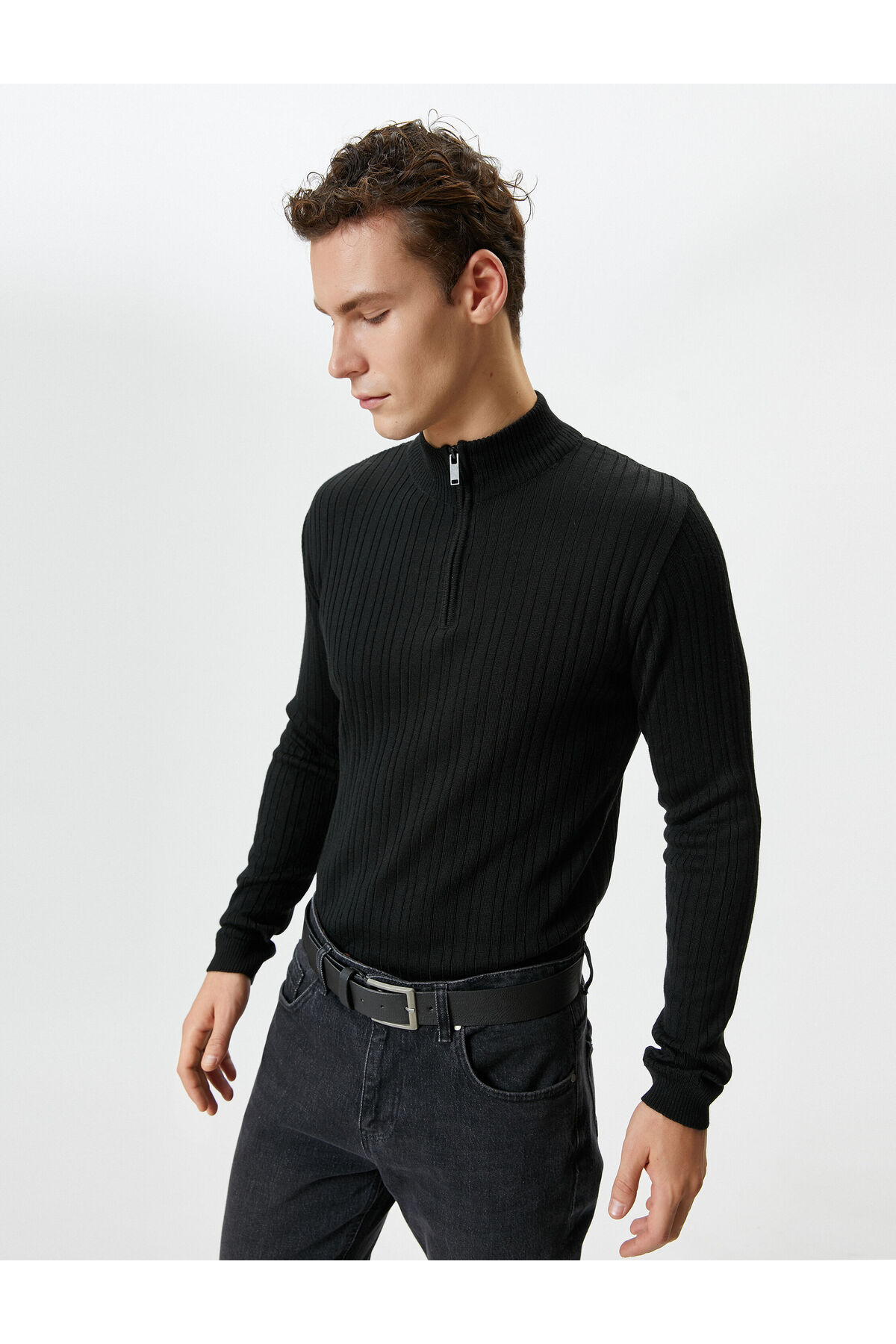 Koton Half-Zip Sweater High Neck Textured Long Sleeve