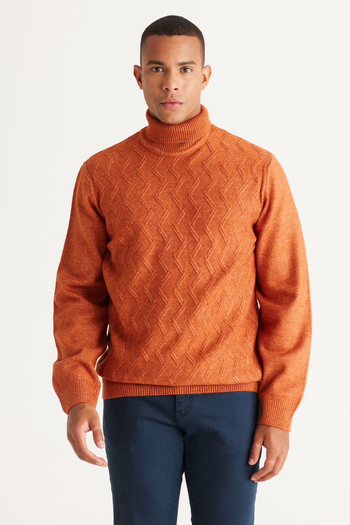 ALTINYILDIZ CLASSICS Men's Tile Standard Fit Normal Cut Full Turtleneck Raised Soft Textured Knitwear Sweater