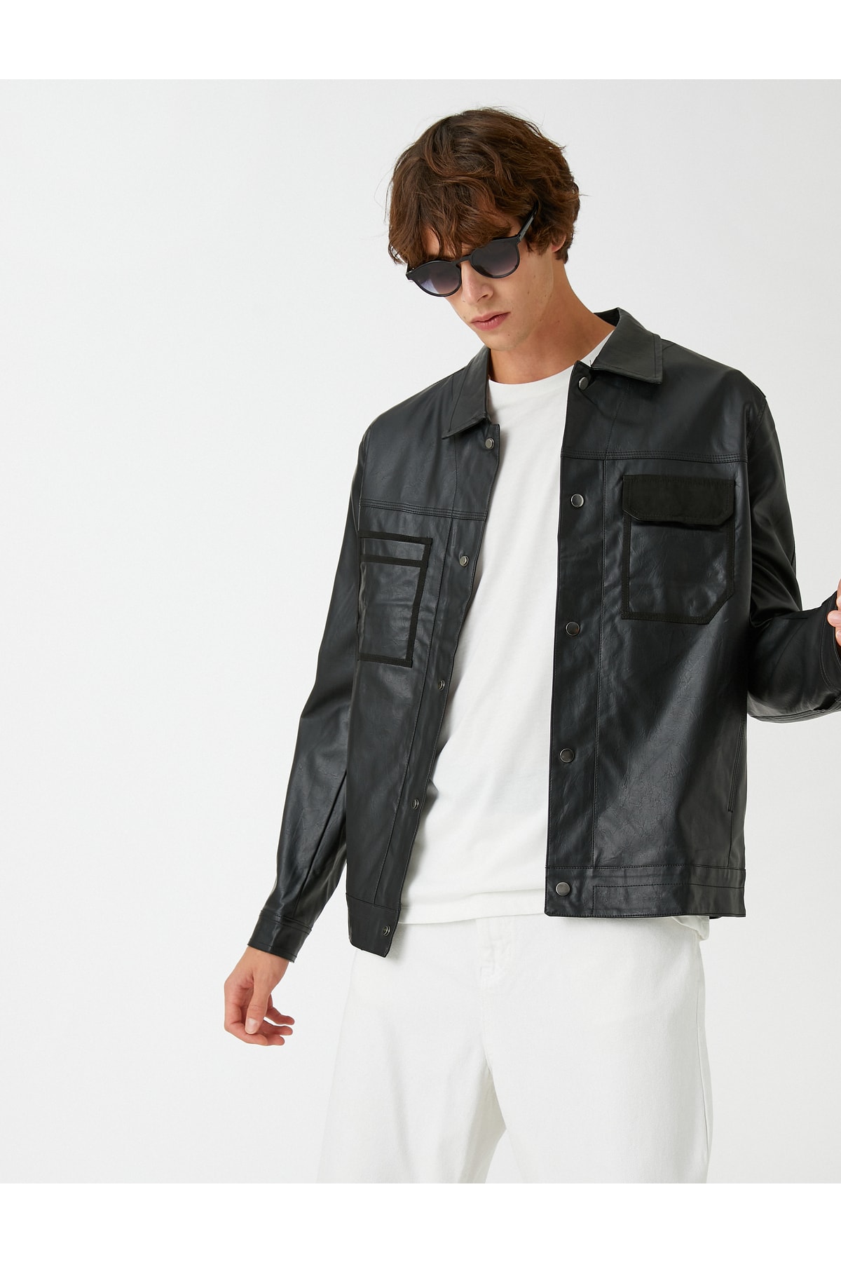 Koton Leather Look Jacket with Pocket Detail