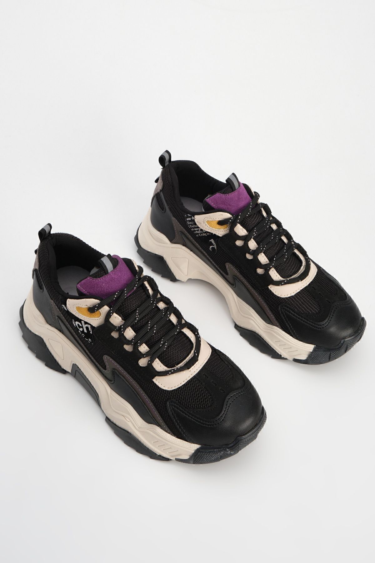 Marjin Women's High-Sole Sneaker Lace-Up Leopard Detail Adidași Desya negru.