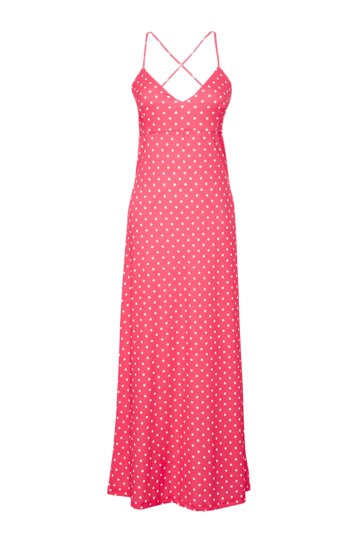 Trendyol Red Adjustable Strap Polka Dot A Cut/Bell Shape Flexible Knitted Maxi Dress