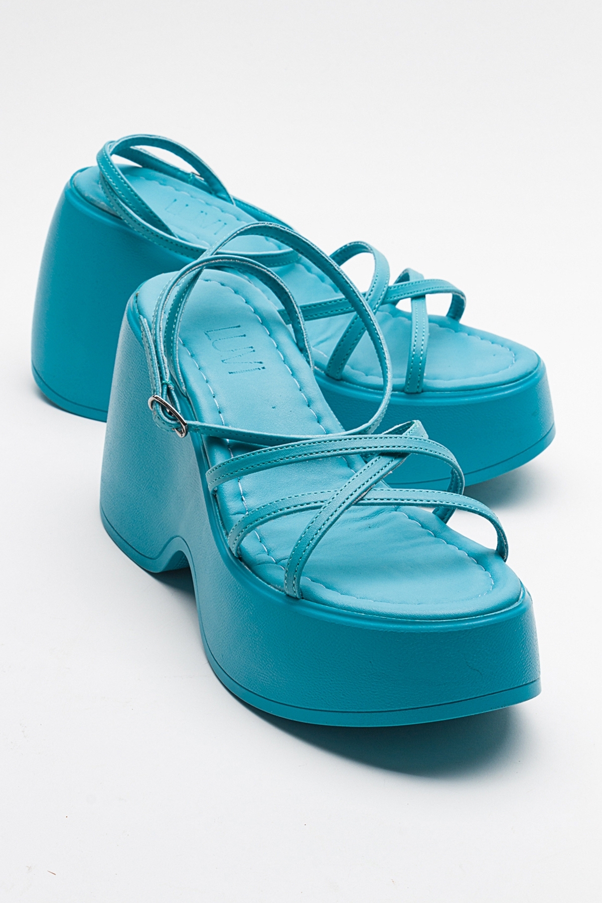 Levně LuviShoes PLOT Women's Blue Wedge Heel Sandals