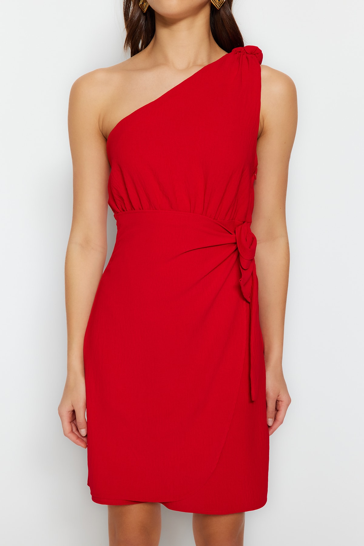 Trendyol Red Double Breasted Koven Knot Detailed Oven Dress